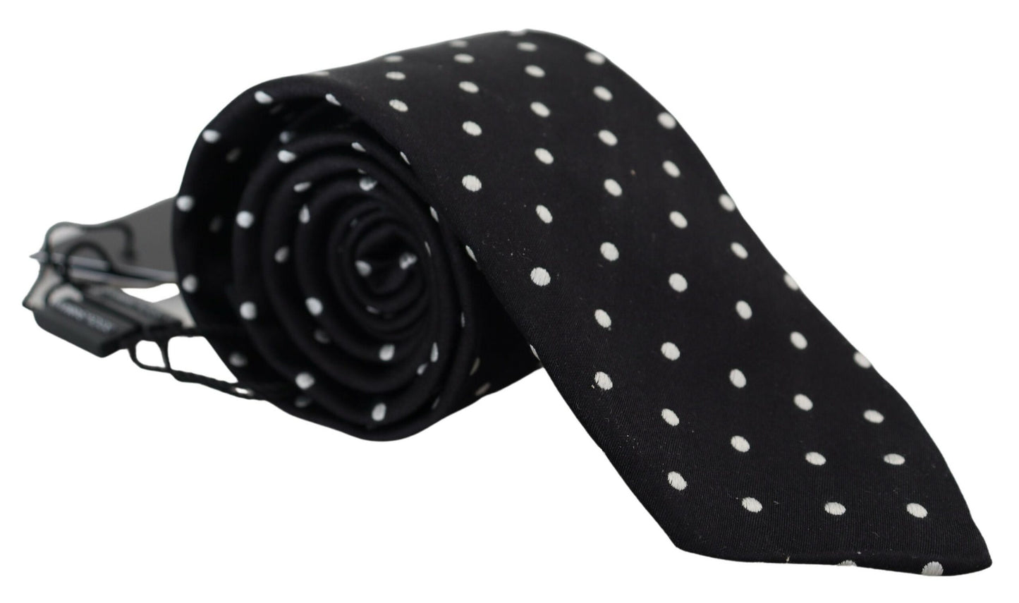Schwarze Polka Dot Klassische Herren Krawatte Seidenkrawatte