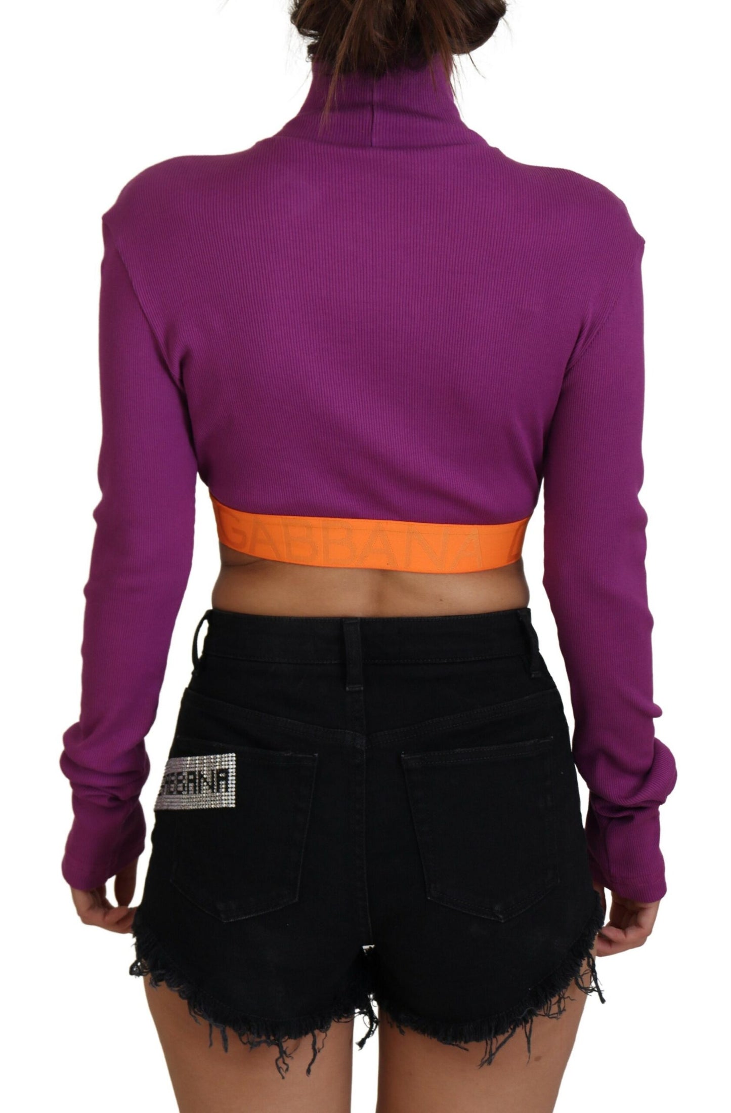 Lila Rollkragenpullover mit Cropped Pullover