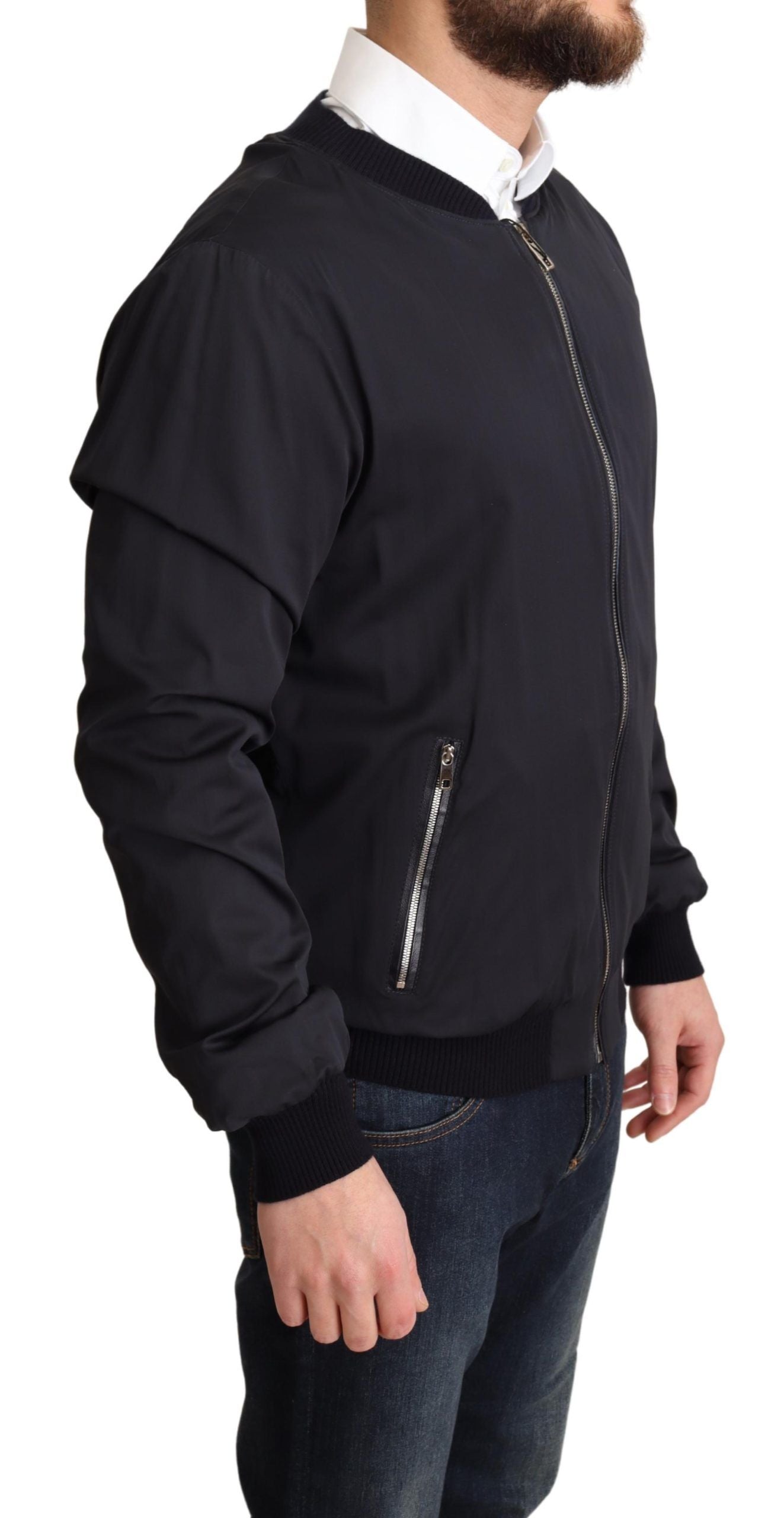 Blauer Seidenmantel Kurzer Bomber Männer Jacke