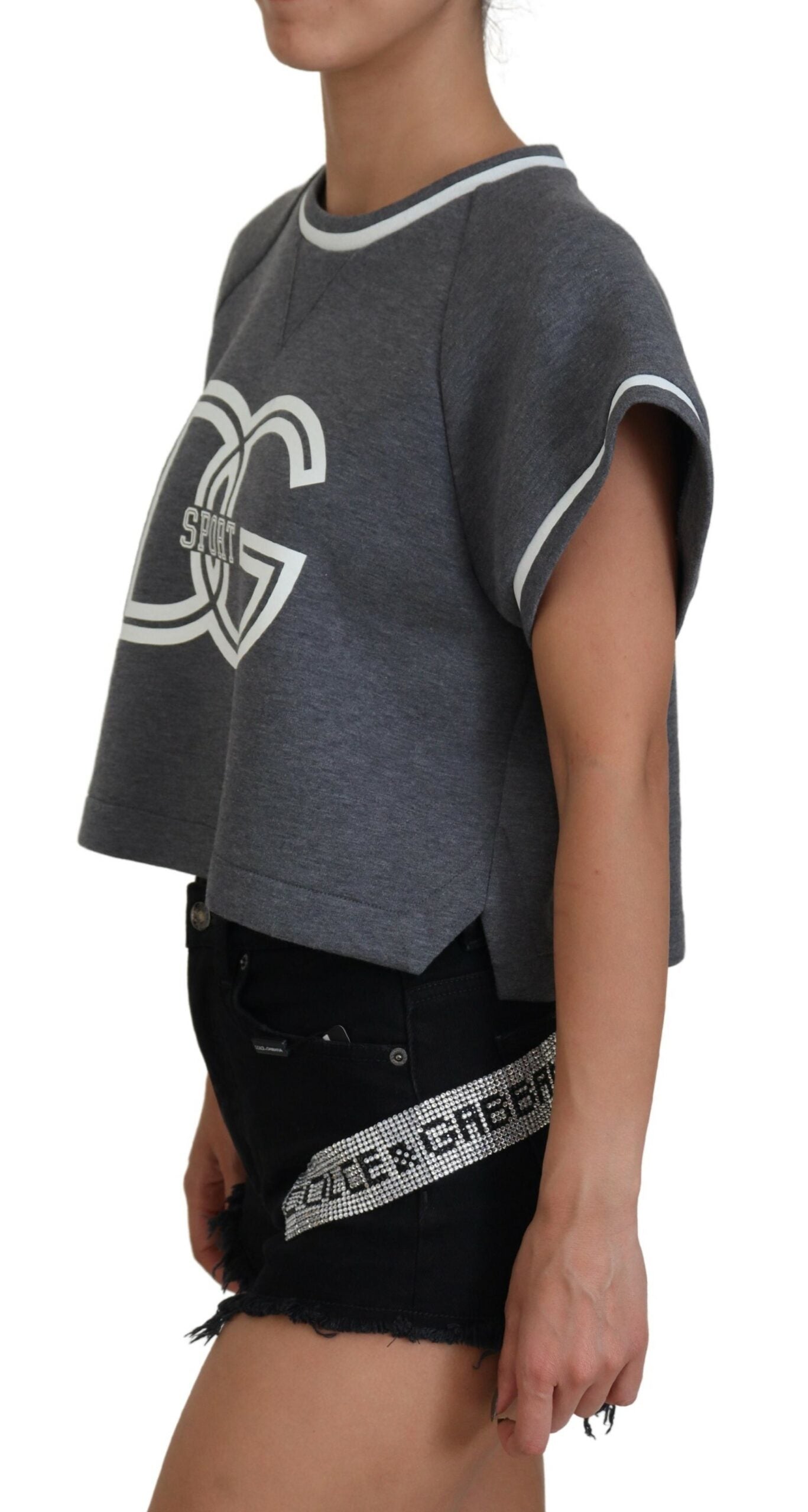 Graue DG Logo Print Freizeitbluse Cropped Top
