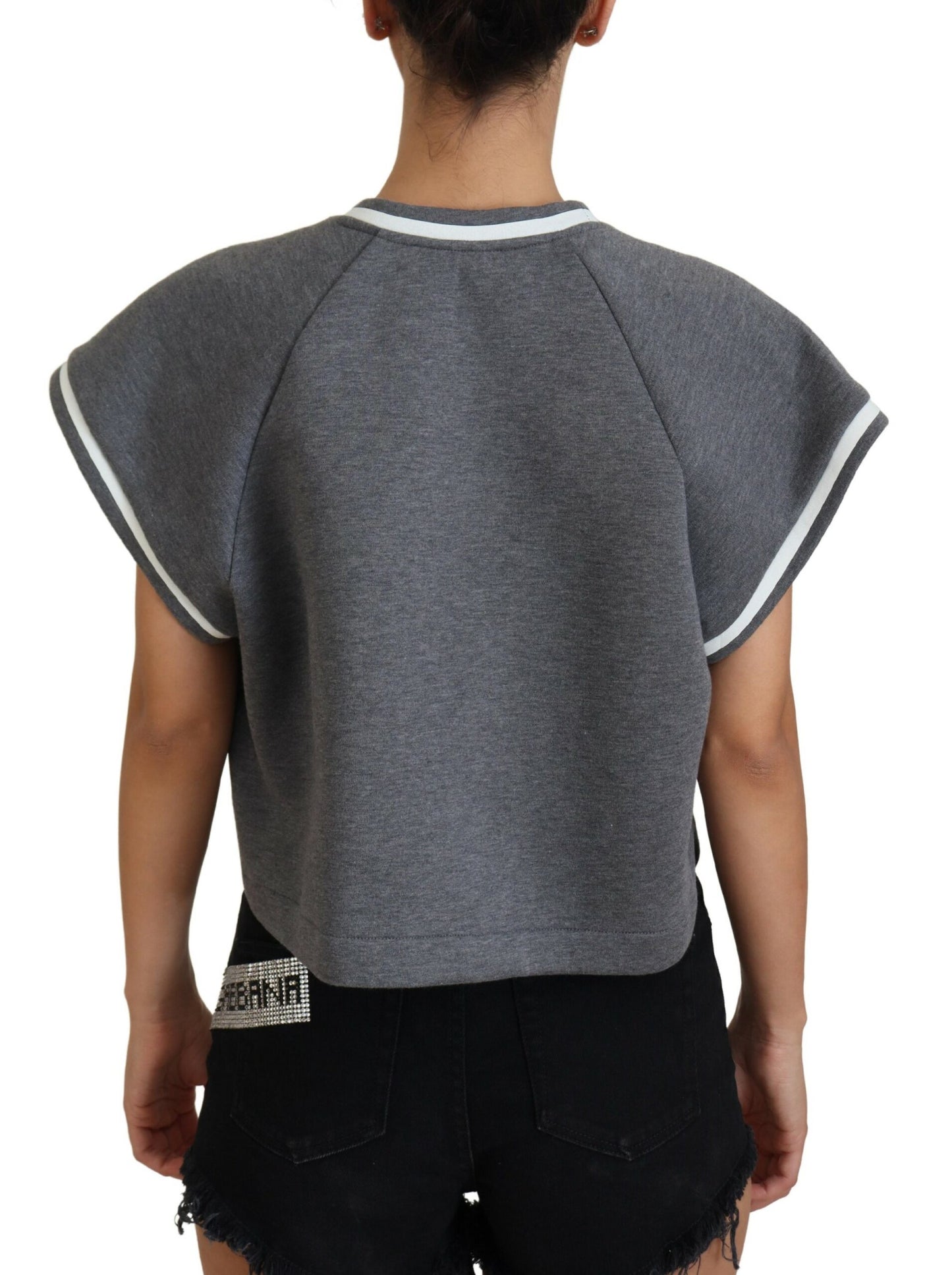 Graue DG Logo Print Freizeitbluse Cropped Top