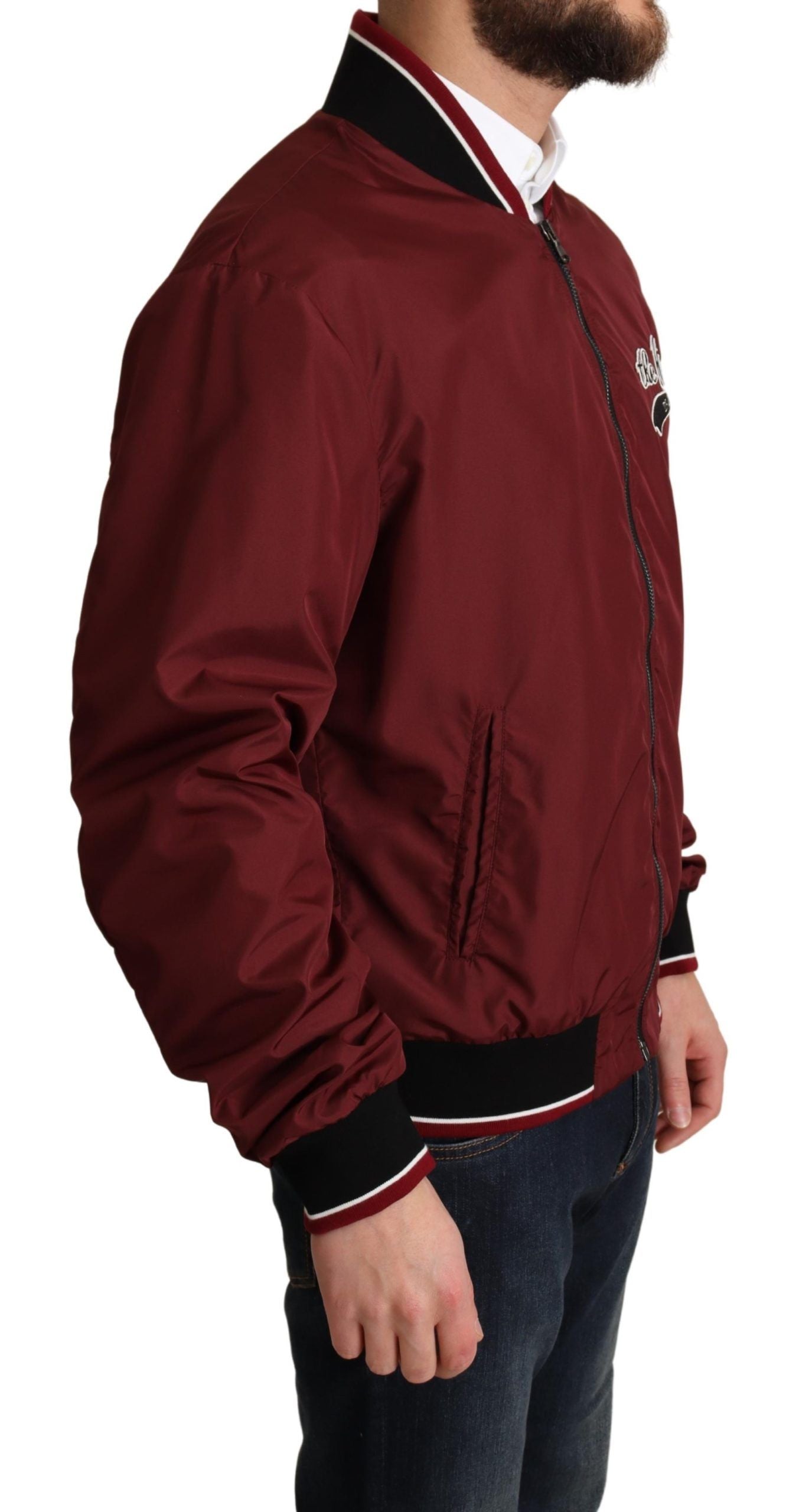 Rote Polyester-Bomberjacke mit durchgehendem Reißverschluss
