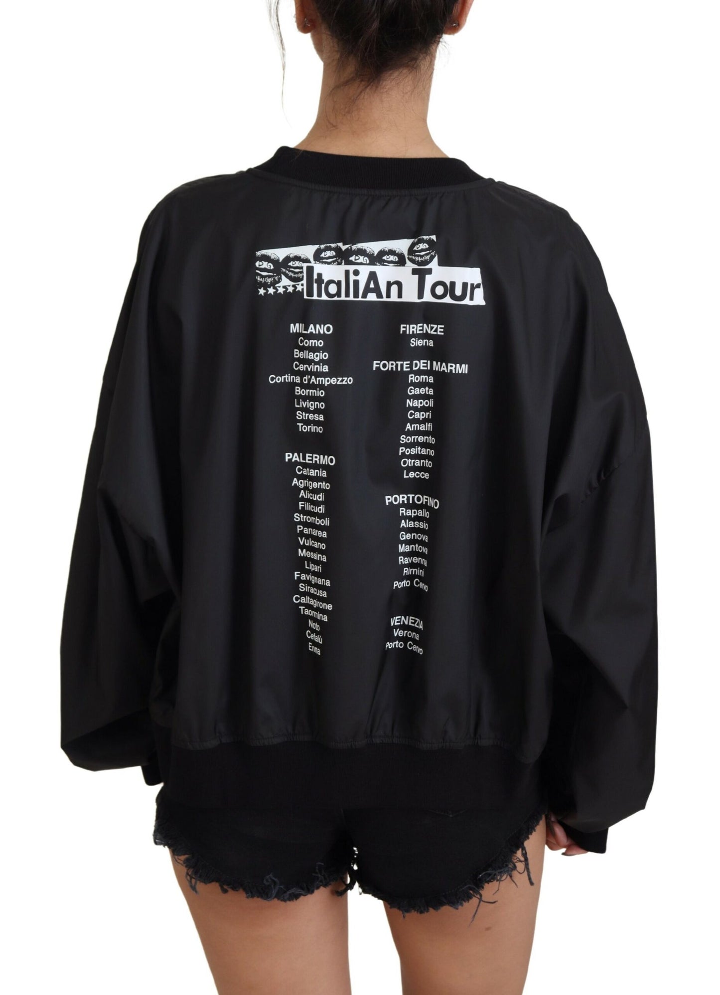 Schwarzer Nylonpullover mit Rundhalsausschnitt und Logo-Pullover