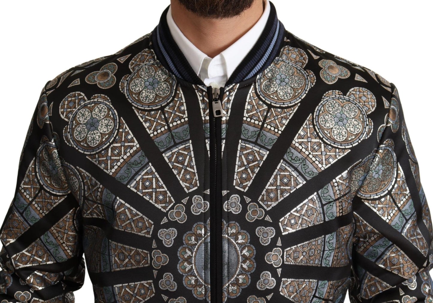 Blauer Jacquard Motiv Bombermantel Herrenjacke