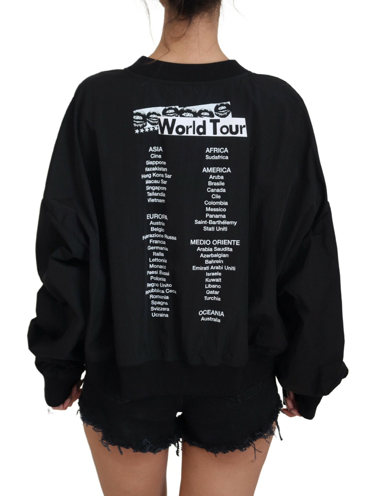 Schwarzer Nylonpullover mit Rundhalsausschnitt und Logo-Pullover