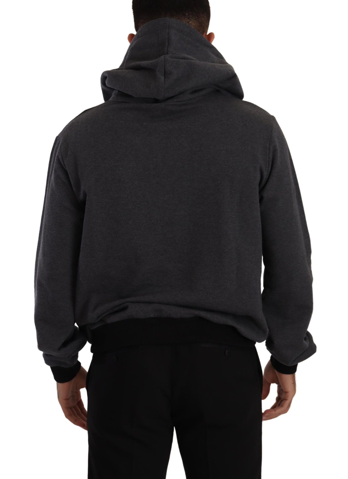 Grauer Pullover aus schwarzer Baumwolle mit Kapuze