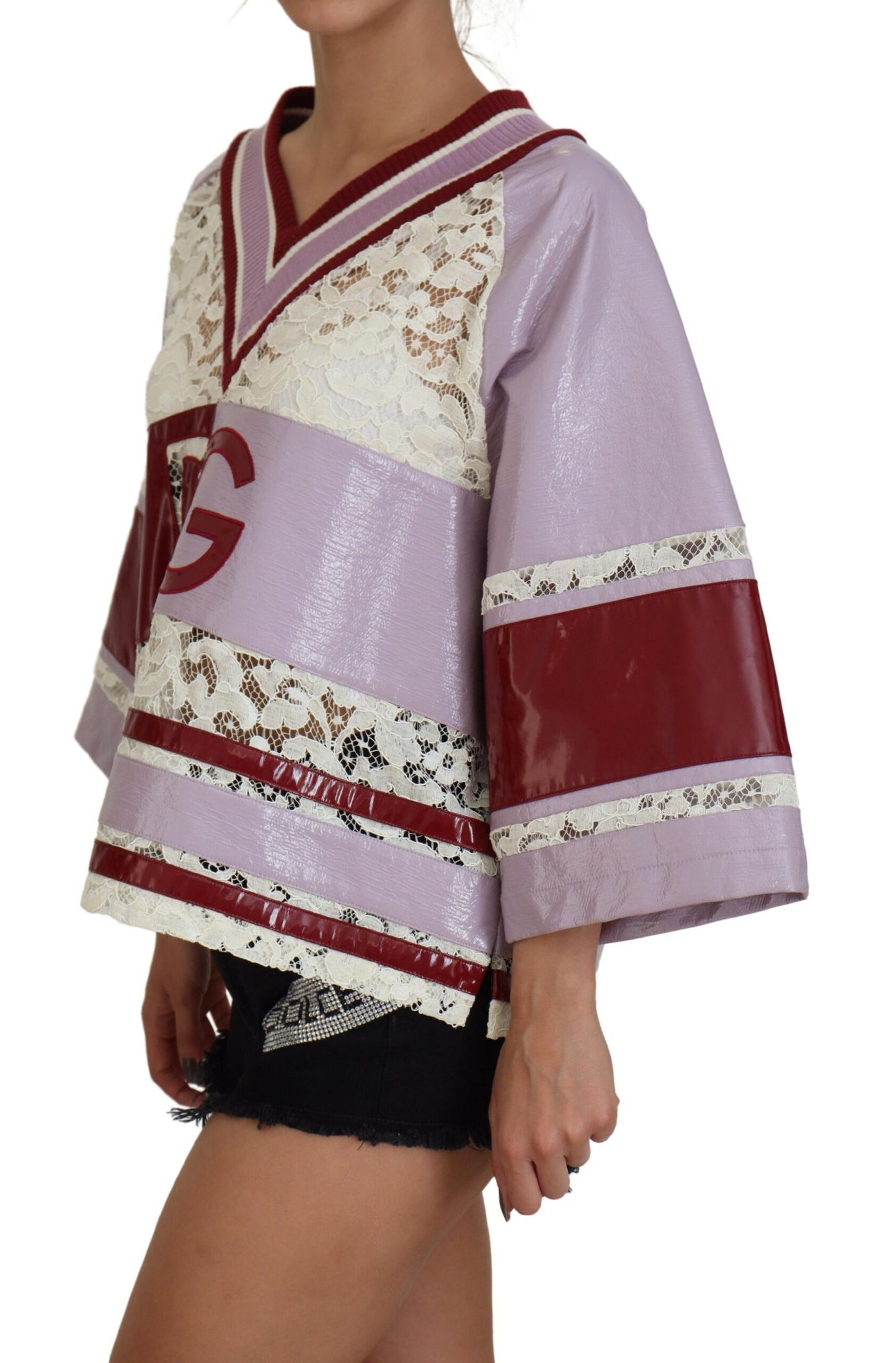 Multicolor Spitze Pullover mit V-Ausschnitt