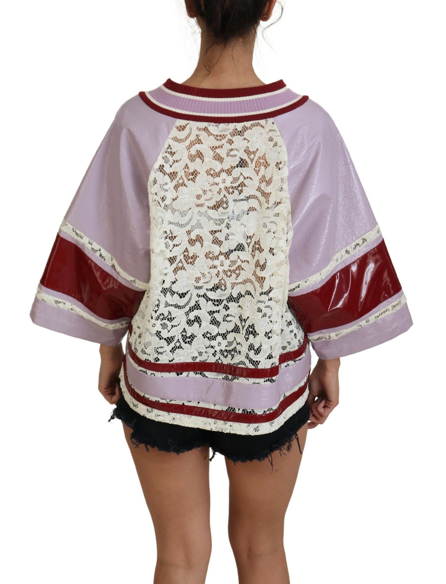 Multicolor Spitze Pullover mit V-Ausschnitt