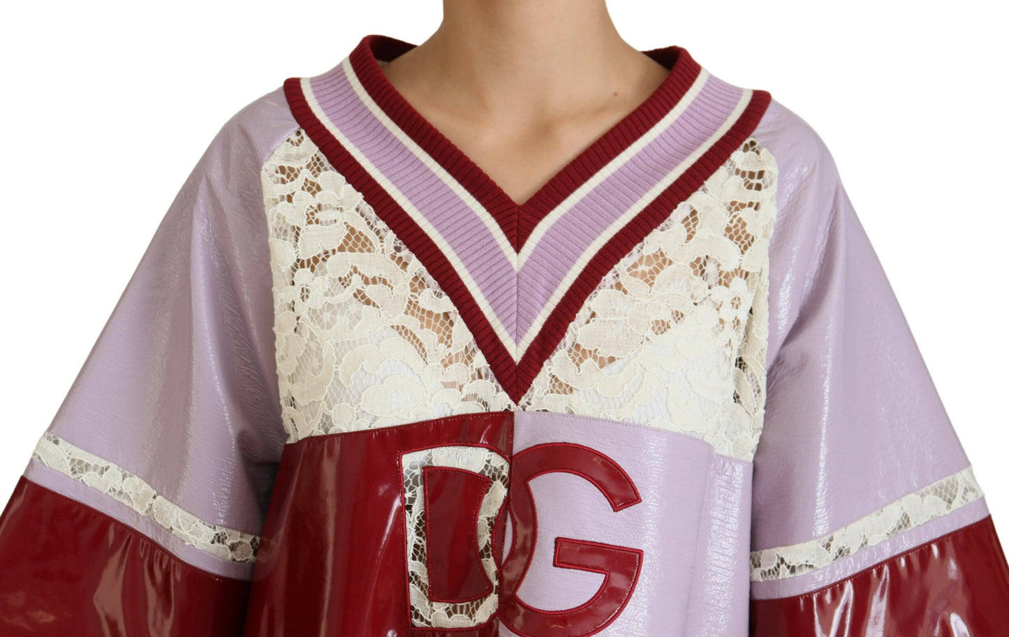 Multicolor Spitze Pullover mit V-Ausschnitt