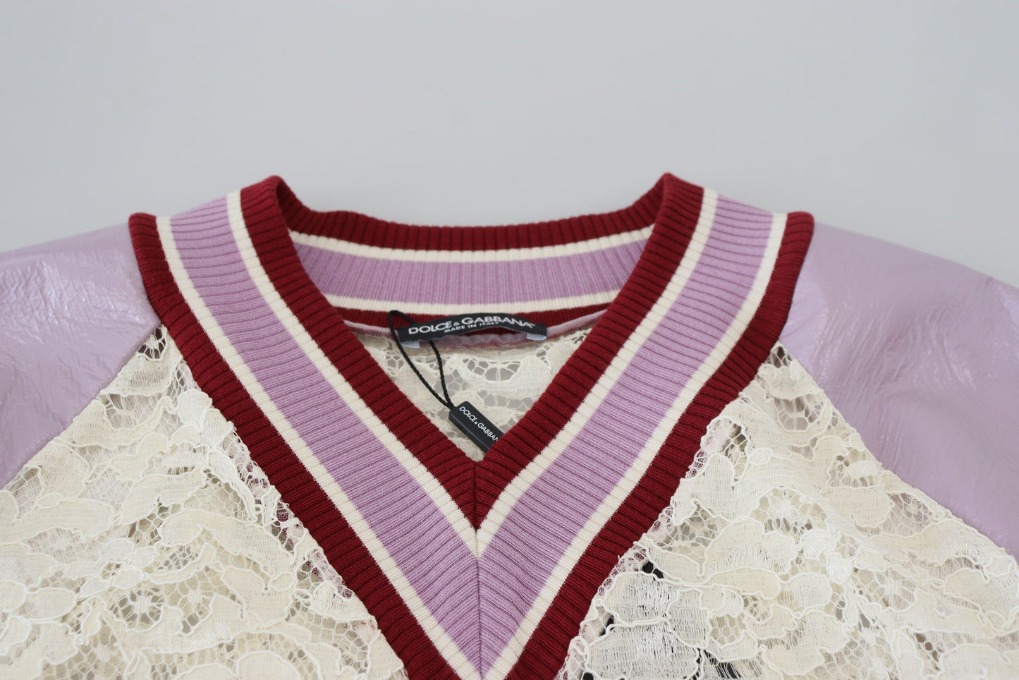 Multicolor Spitze Pullover mit V-Ausschnitt