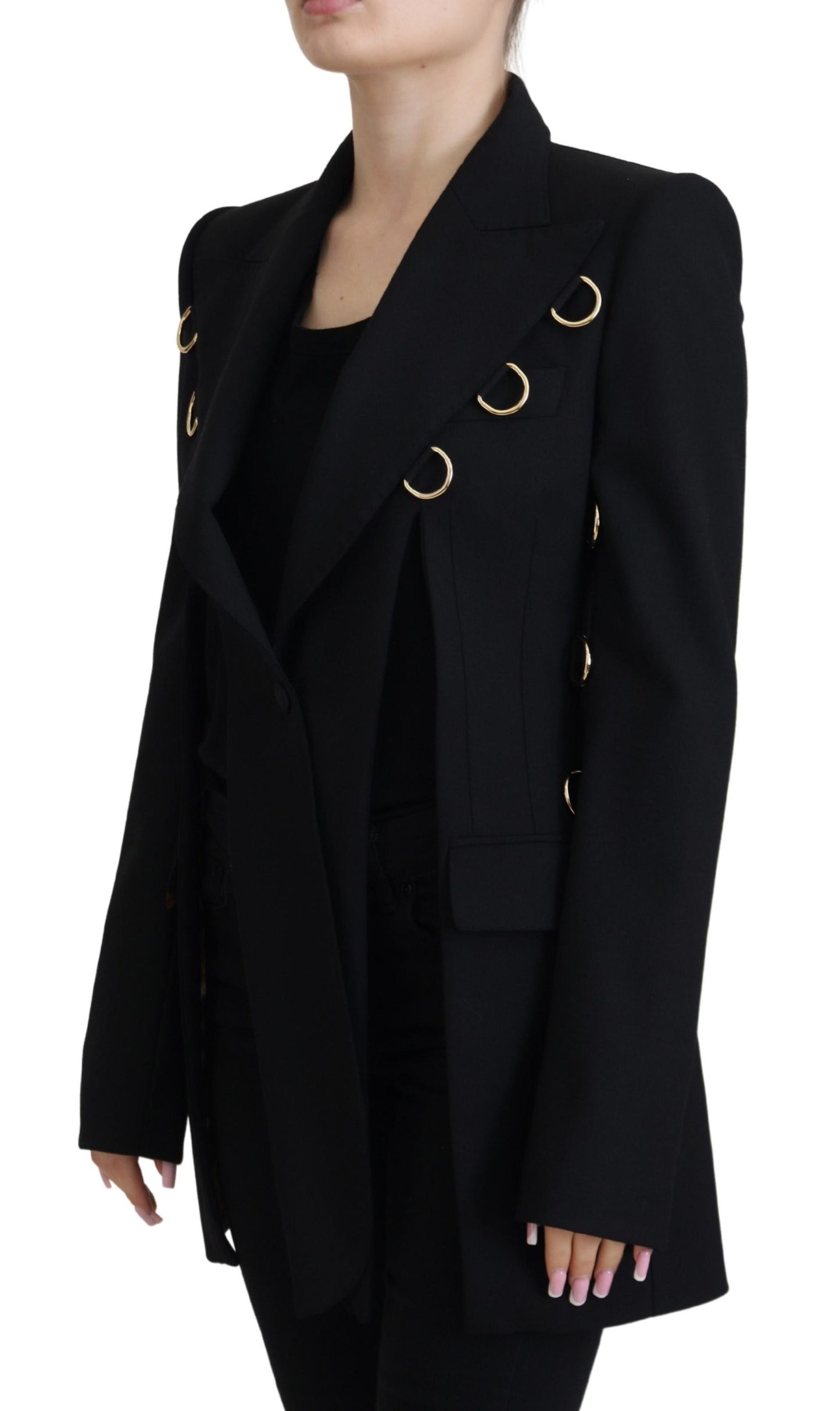 Schwarze langärmelige einreihige Jacke