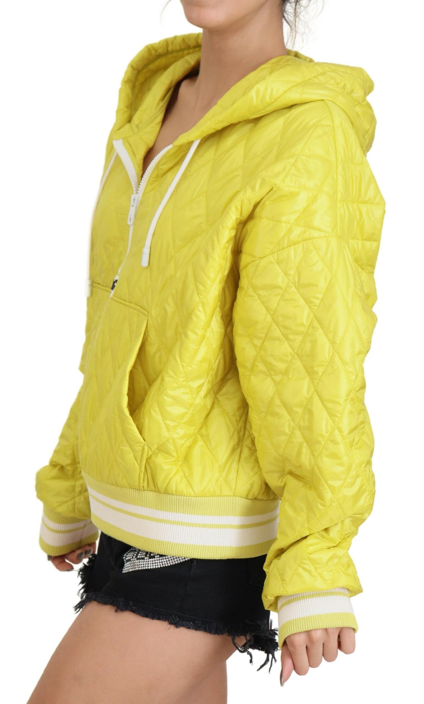 Gelbe Nylon Steppjacke mit Kapuze Pullover