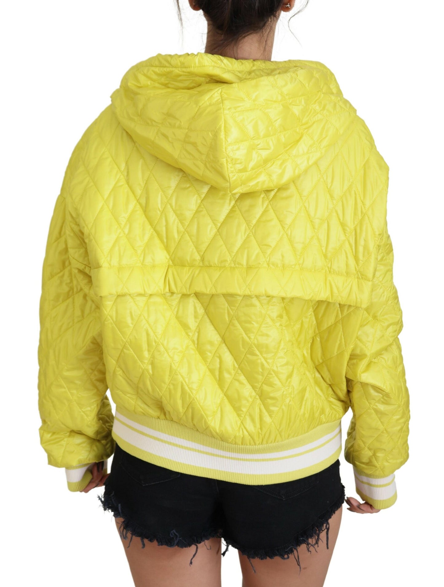 Gelbe Nylon Steppjacke mit Kapuze Pullover