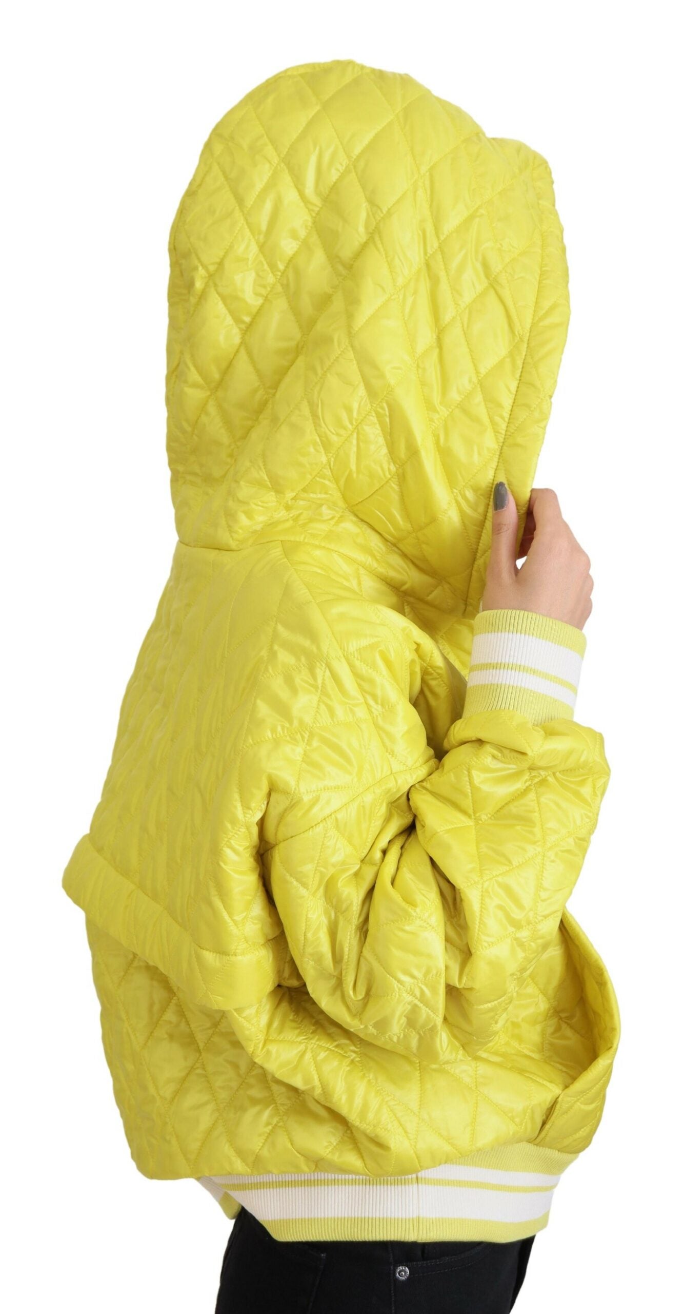 Gelbe Nylon Steppjacke mit Kapuze Pullover