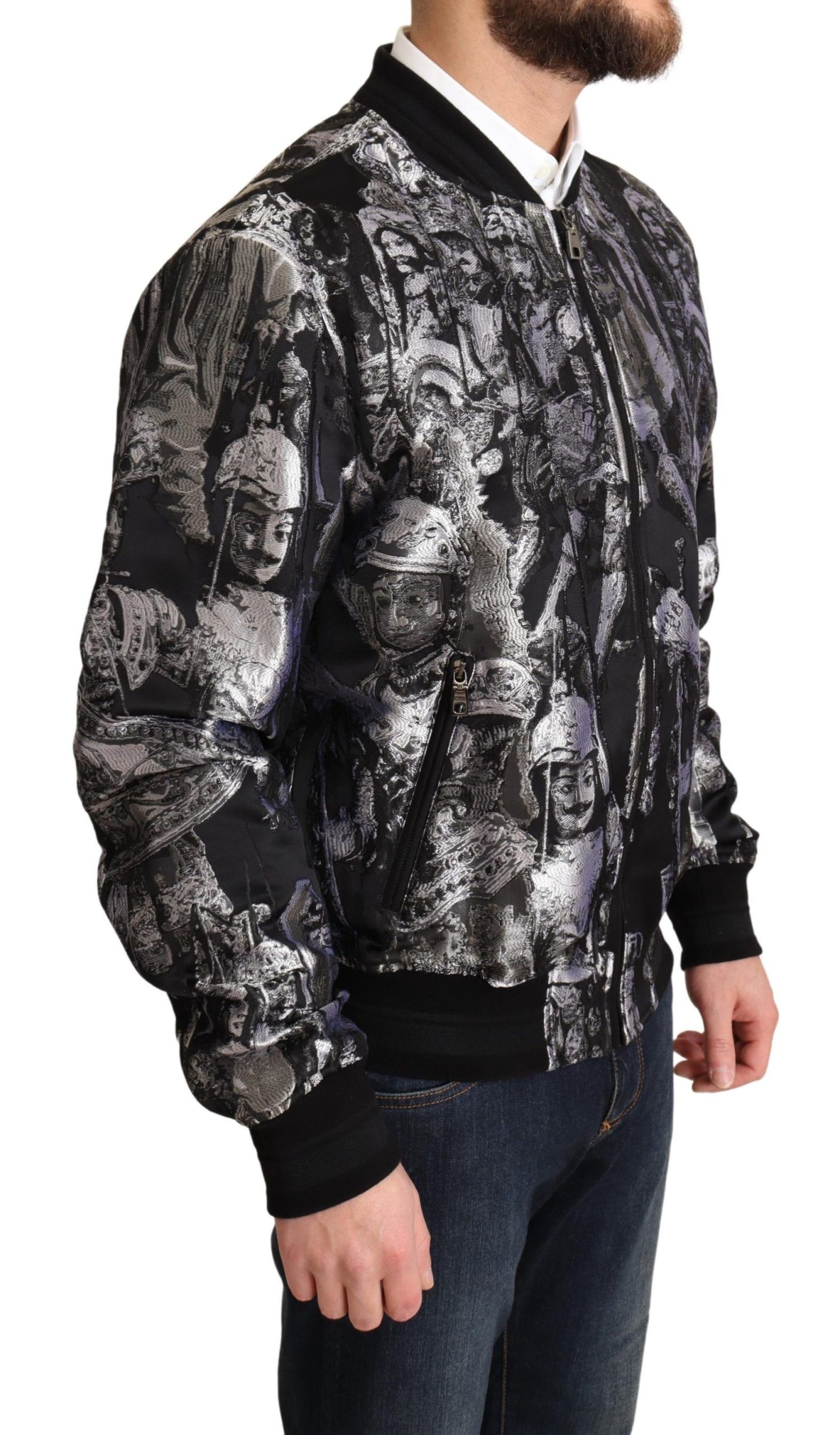 Schwarz Silber Puppi Motiv Bomberjacke