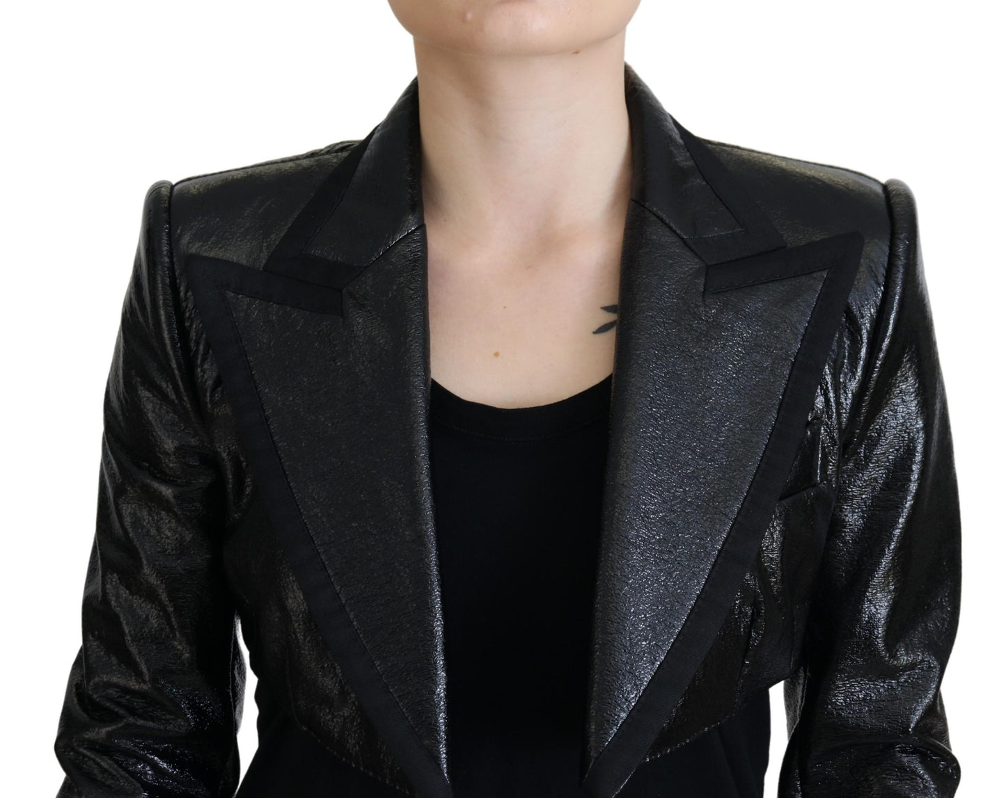 Schwarzer Langarm-Crop-Blazer Baumwolljacke