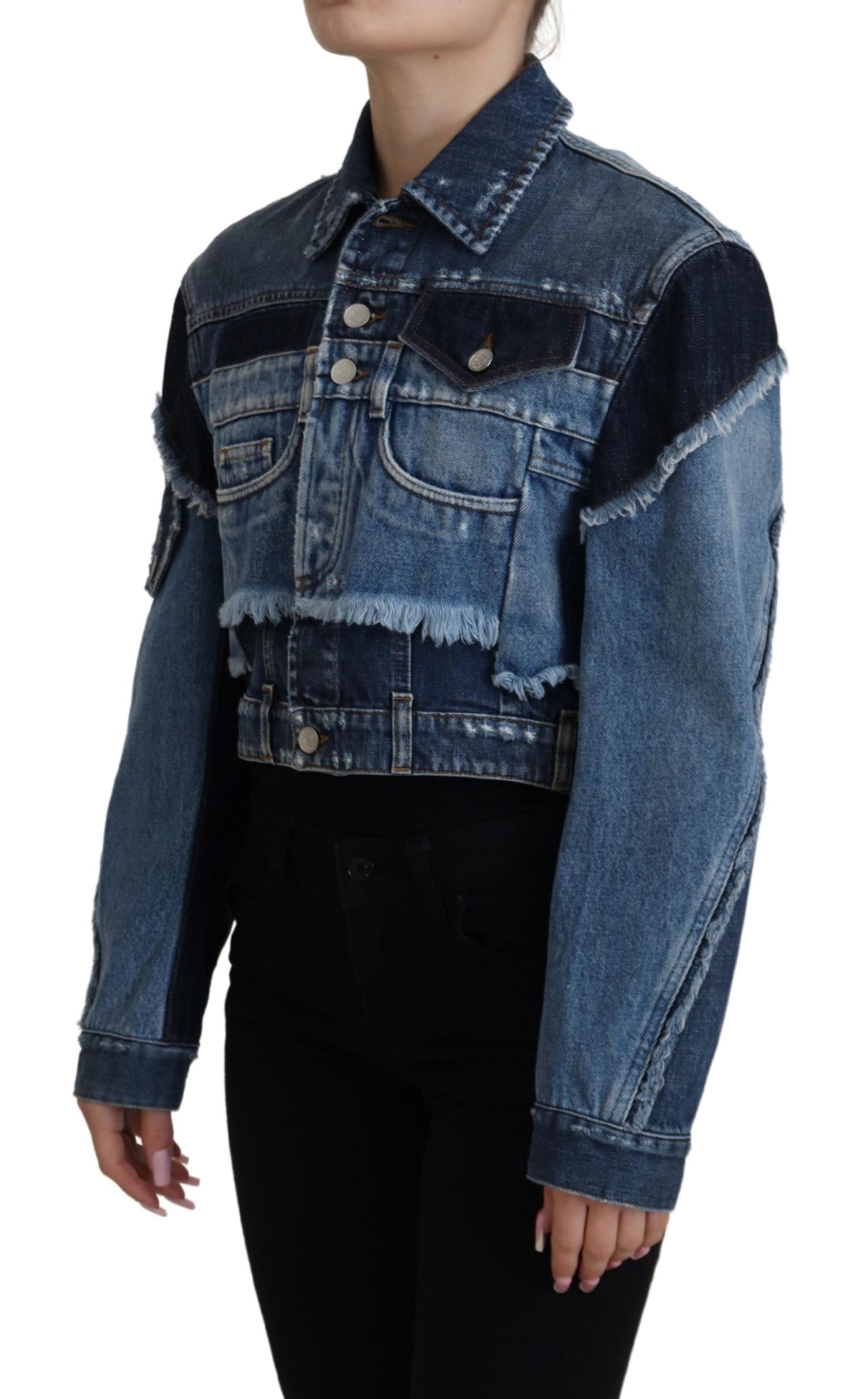 Blaue kurze Blousonjacke aus Denim-Baumwolle