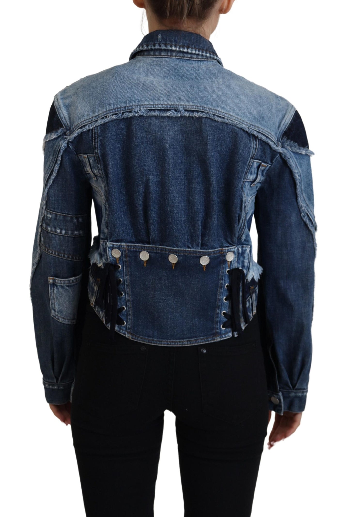 Blaue kurze Blousonjacke aus Denim-Baumwolle
