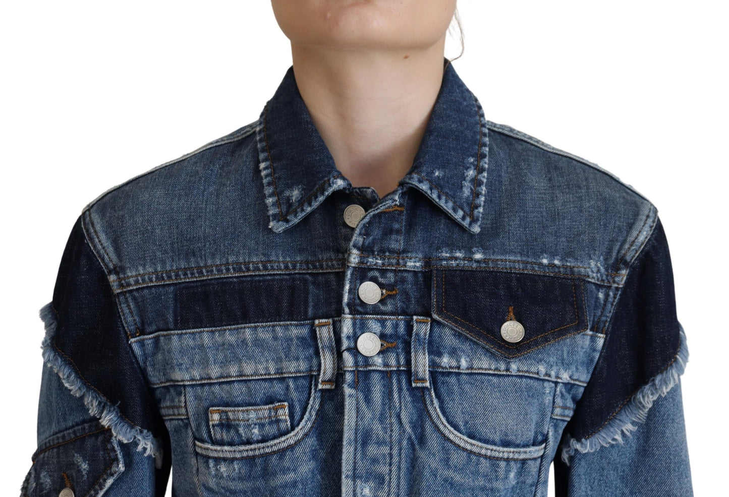 Blaue kurze Blousonjacke aus Denim-Baumwolle