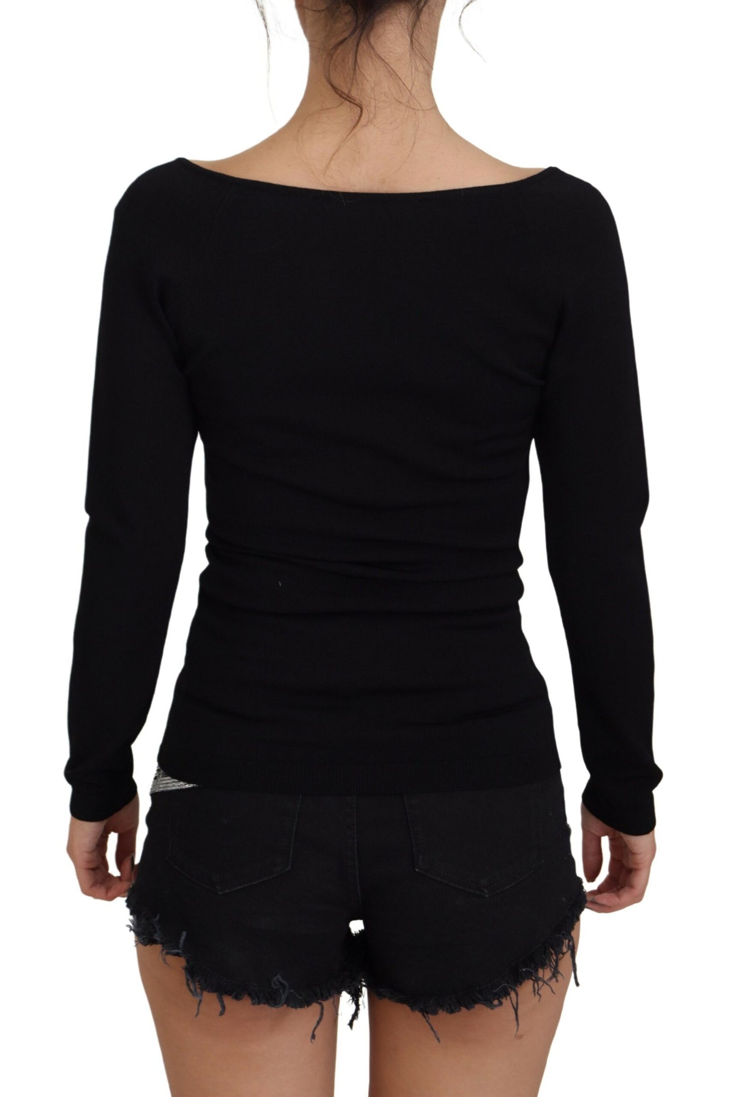Schwarzer Viskose Pullover mit tiefem V-Ausschnitt