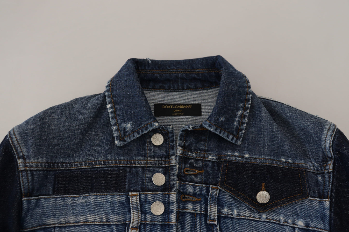 Blaue kurze Blousonjacke aus Denim-Baumwolle