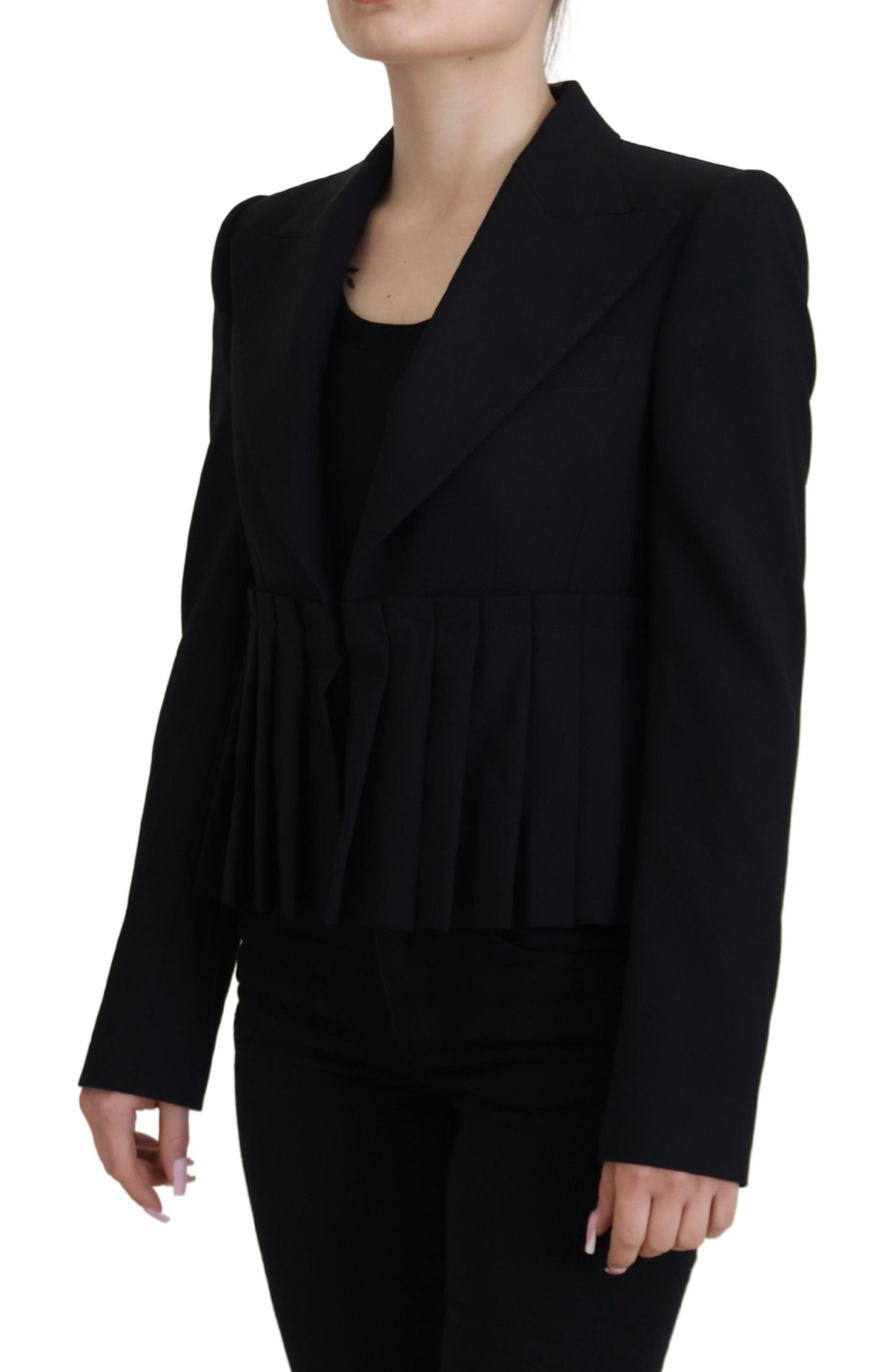 Schwarzer einreihig geschnittener Blazer Wolljacke