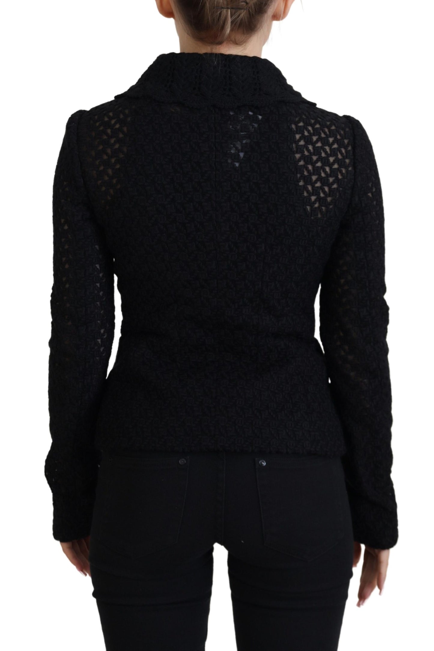 Schwarze Jacke mit gestricktem Knopfkragen aus Wolle