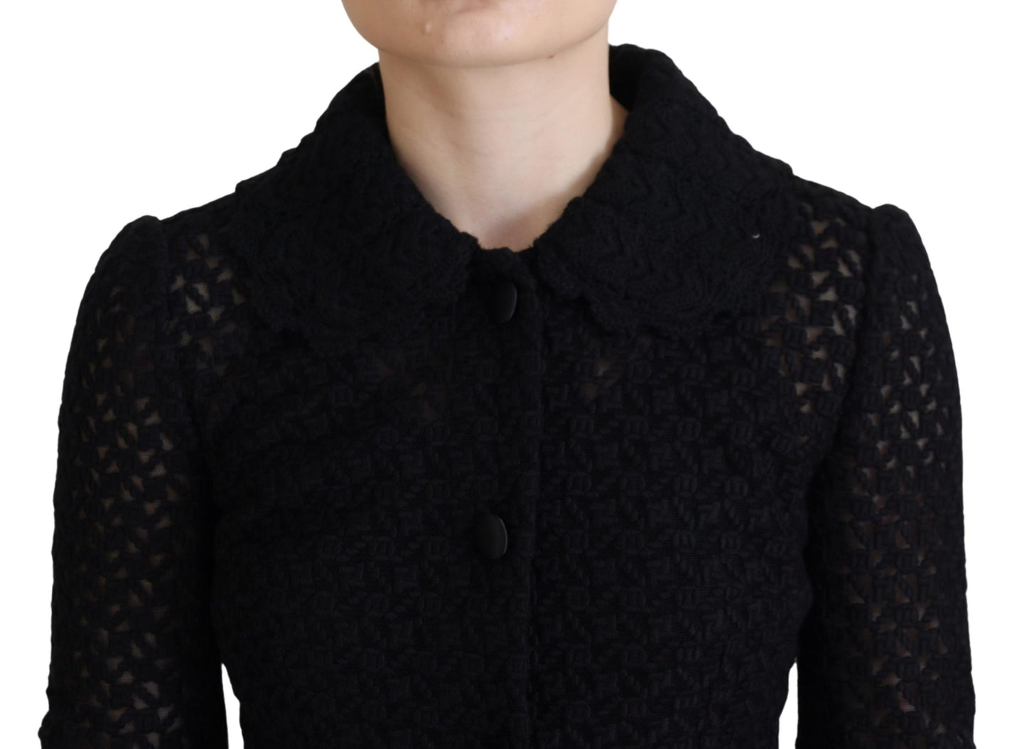 Schwarze Jacke mit gestricktem Knopfkragen aus Wolle