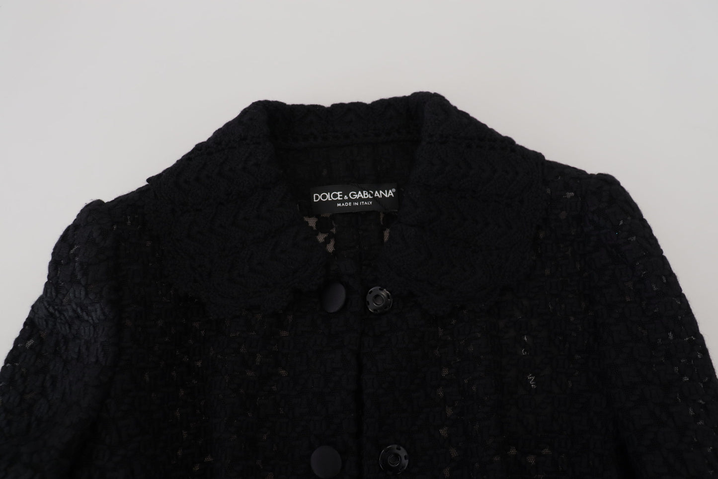Schwarze Jacke mit gestricktem Knopfkragen aus Wolle