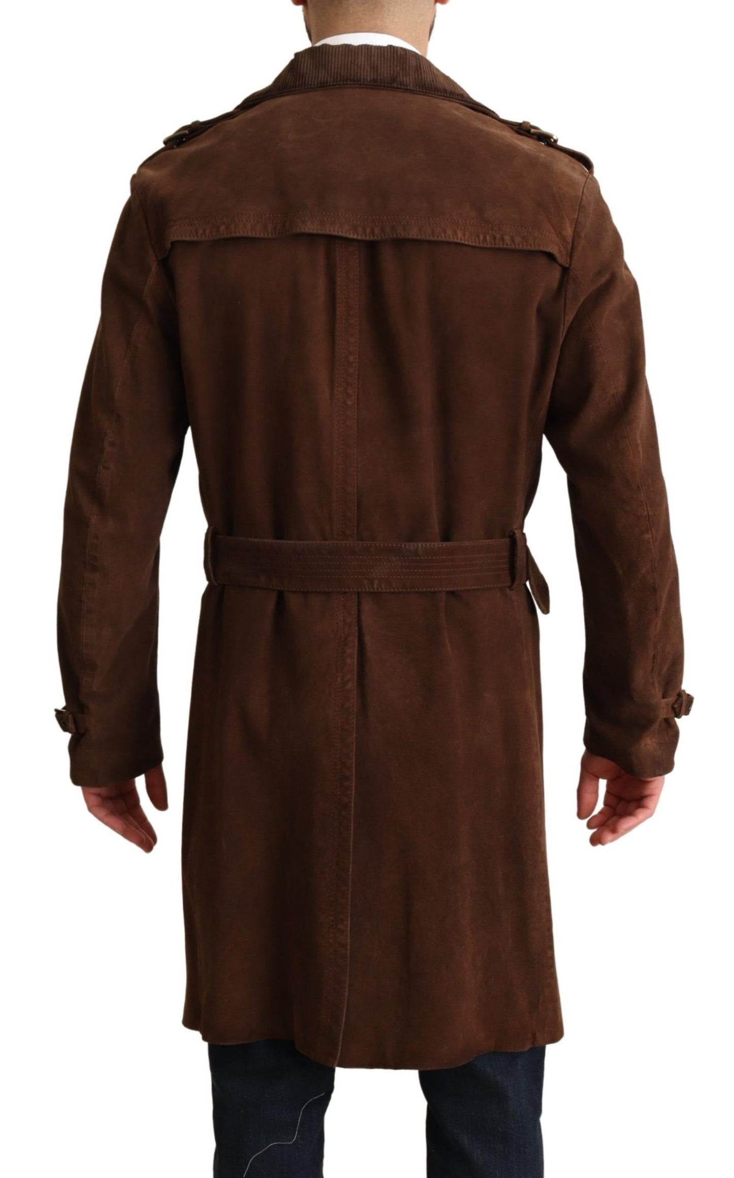 Brauner Leder Langer Trenchcoat Männer Jacke