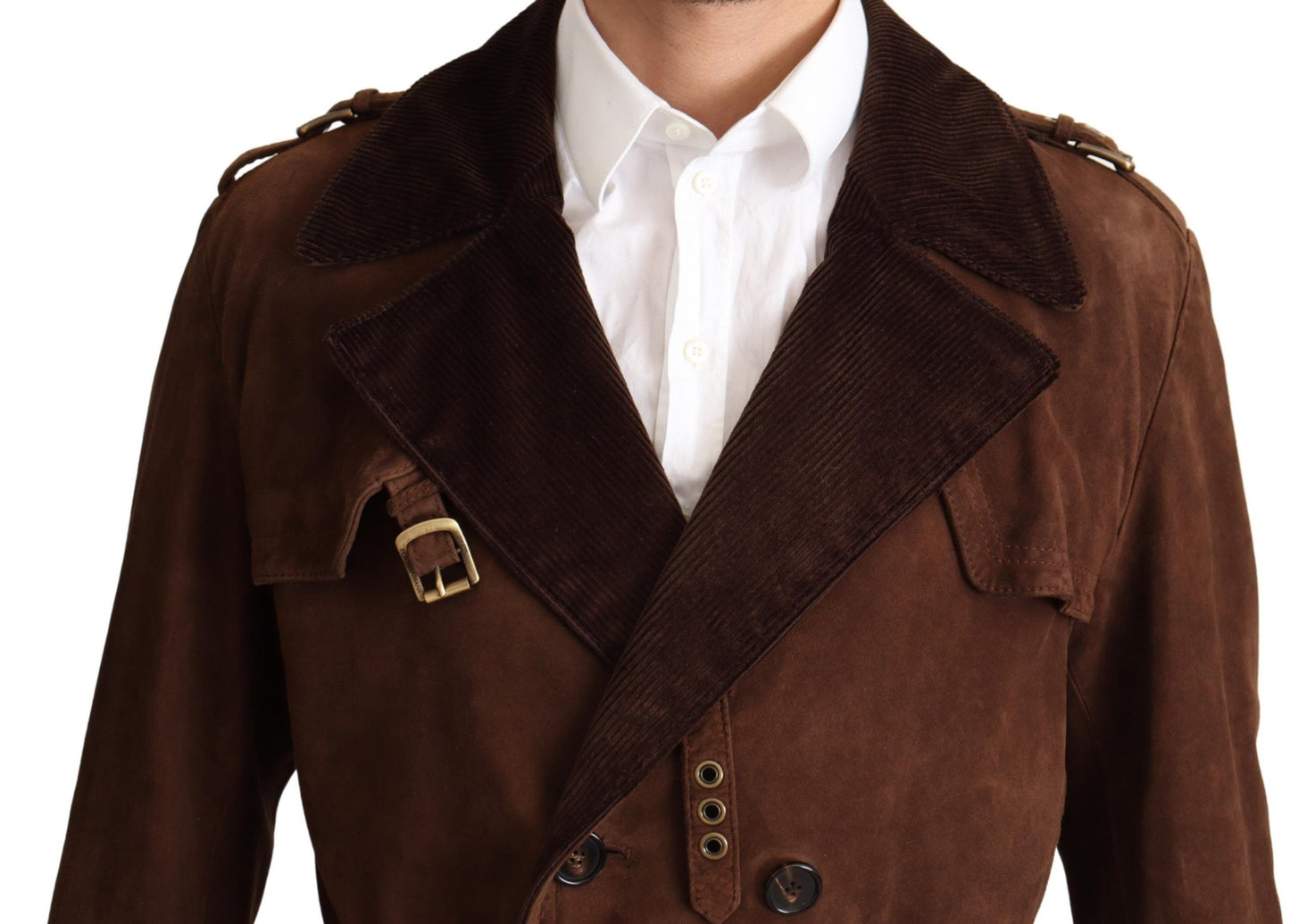 Brauner Leder Langer Trenchcoat Männer Jacke