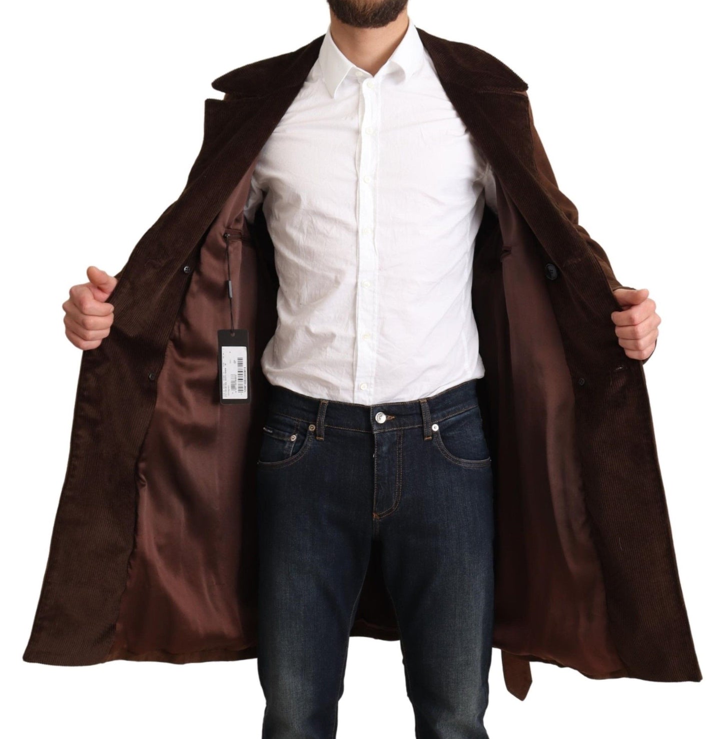 Brauner Leder Langer Trenchcoat Männer Jacke