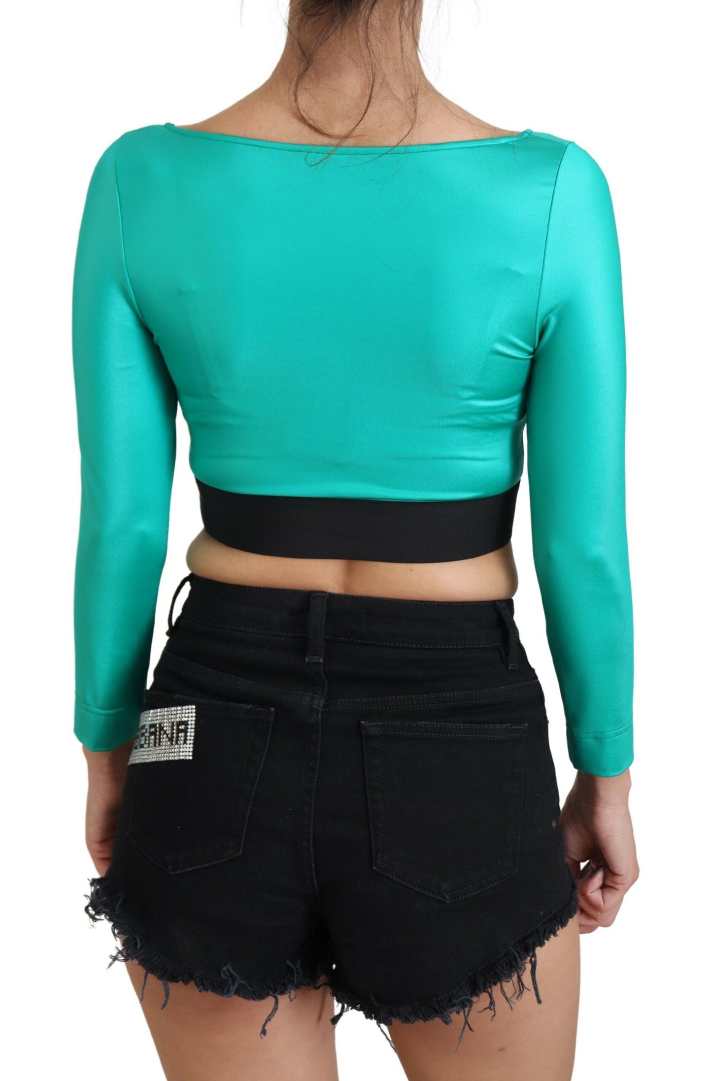 Grünes langärmeliges DG Logo Bluse Cropped Top