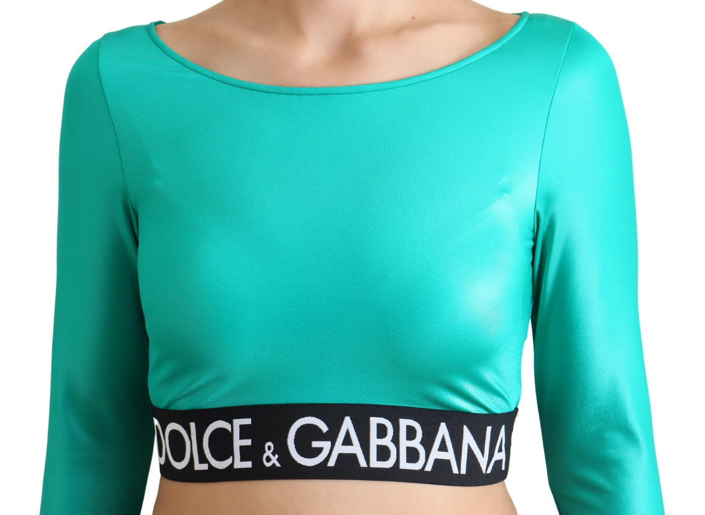 Grünes langärmeliges DG Logo Bluse Cropped Top