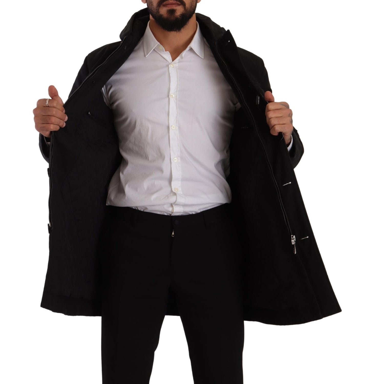 Schwarzer Denim-Parka-Mantel mit Kapuze Winterjacke