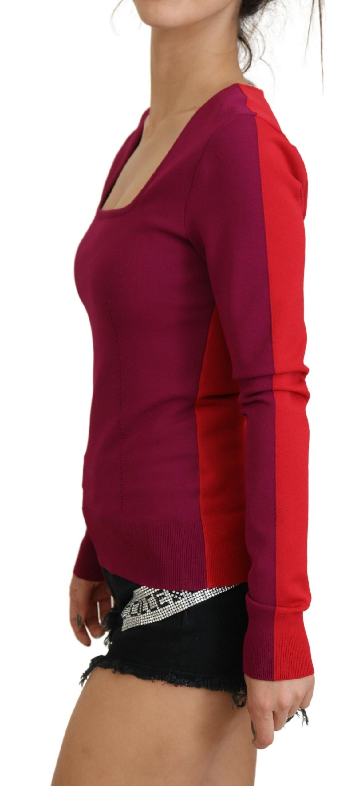 Multicolor Viskose Pullover mit quadratischem Ausschnitt