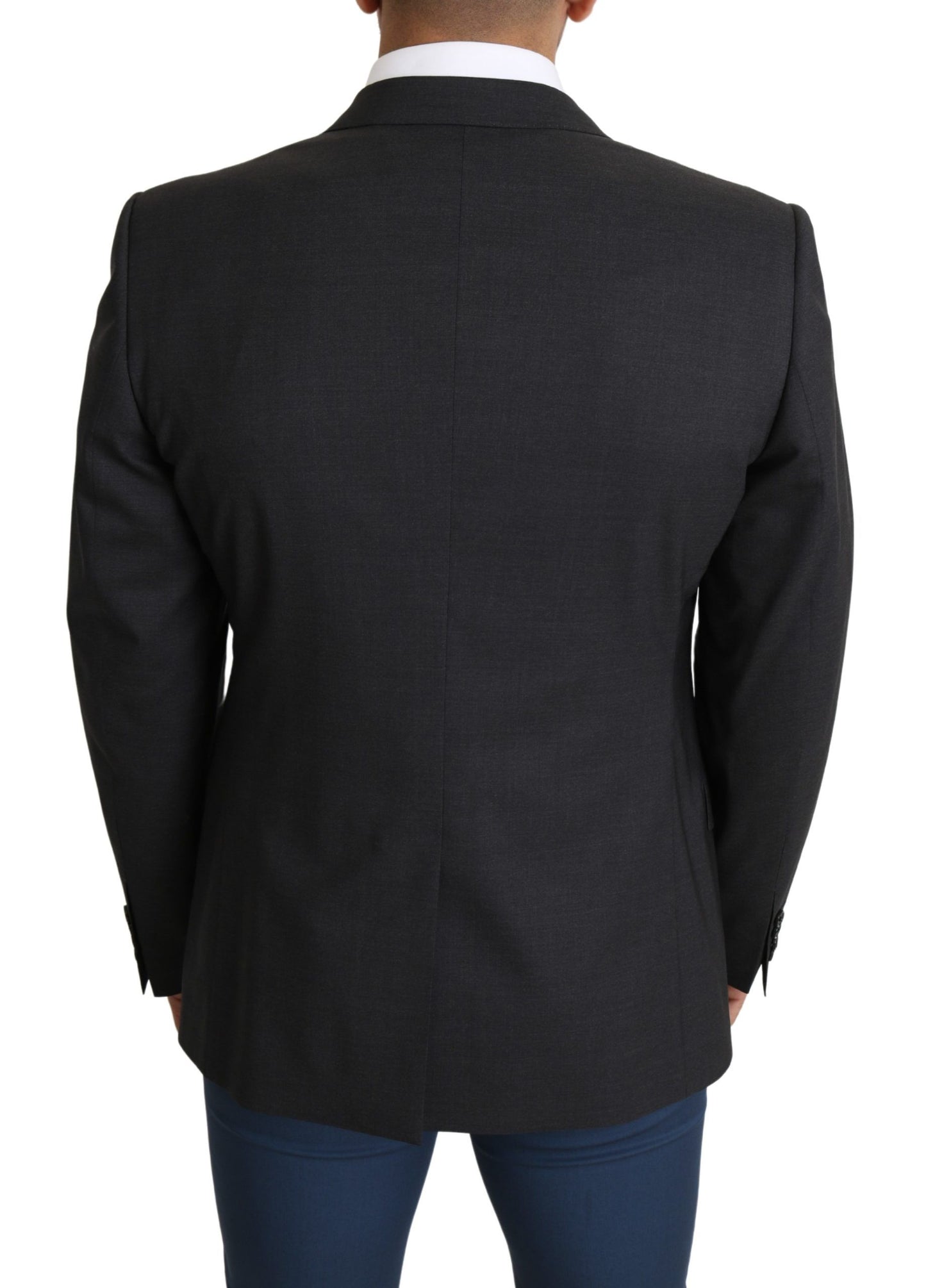 Grauer einreihiger Wollmantel Blazer