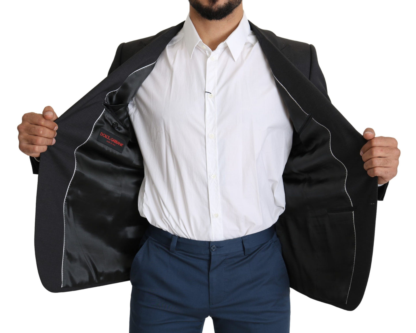 Grauer einreihiger Wollmantel Blazer