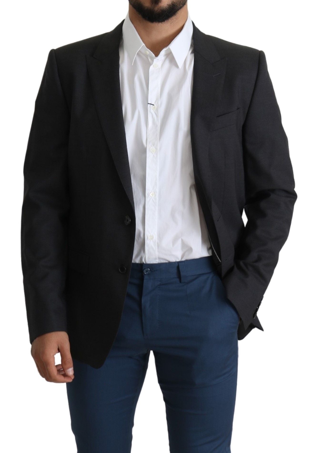 Grauer einreihiger Wollmantel Blazer
