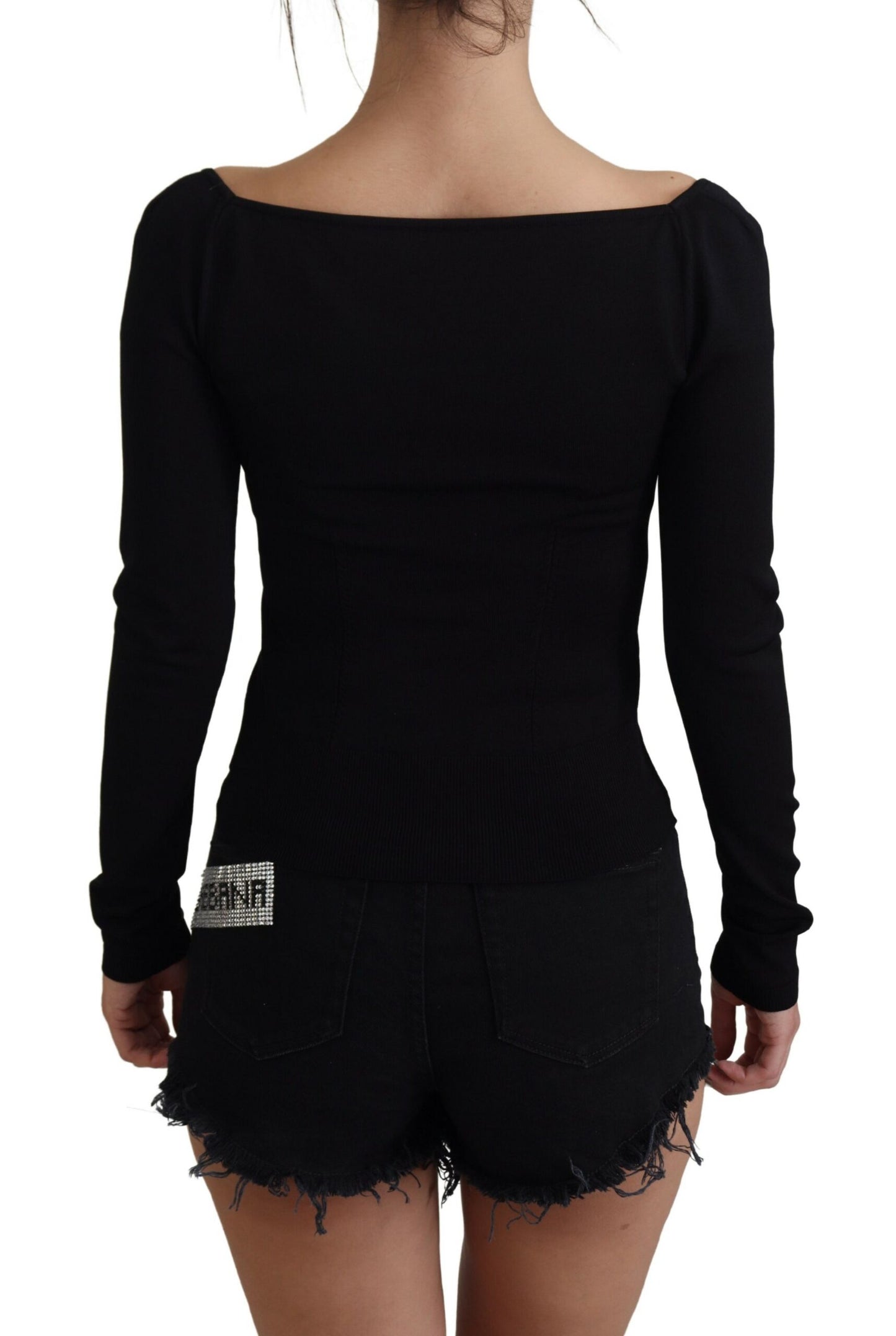 Schwarzer Viskose Pullover mit Sweetheart-Ausschnitt