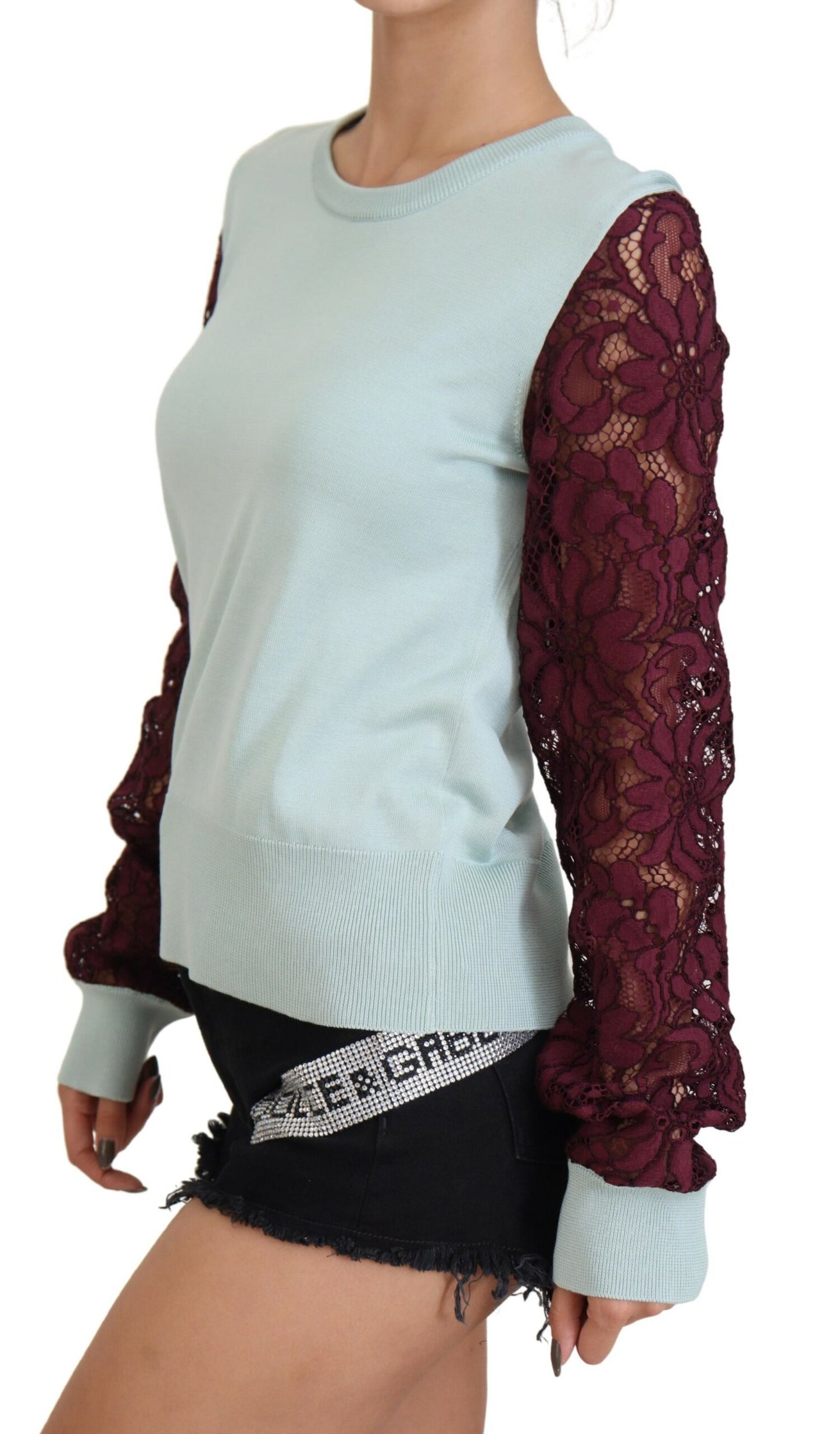 Multicolor Rundhals-Pullover mit Spitze