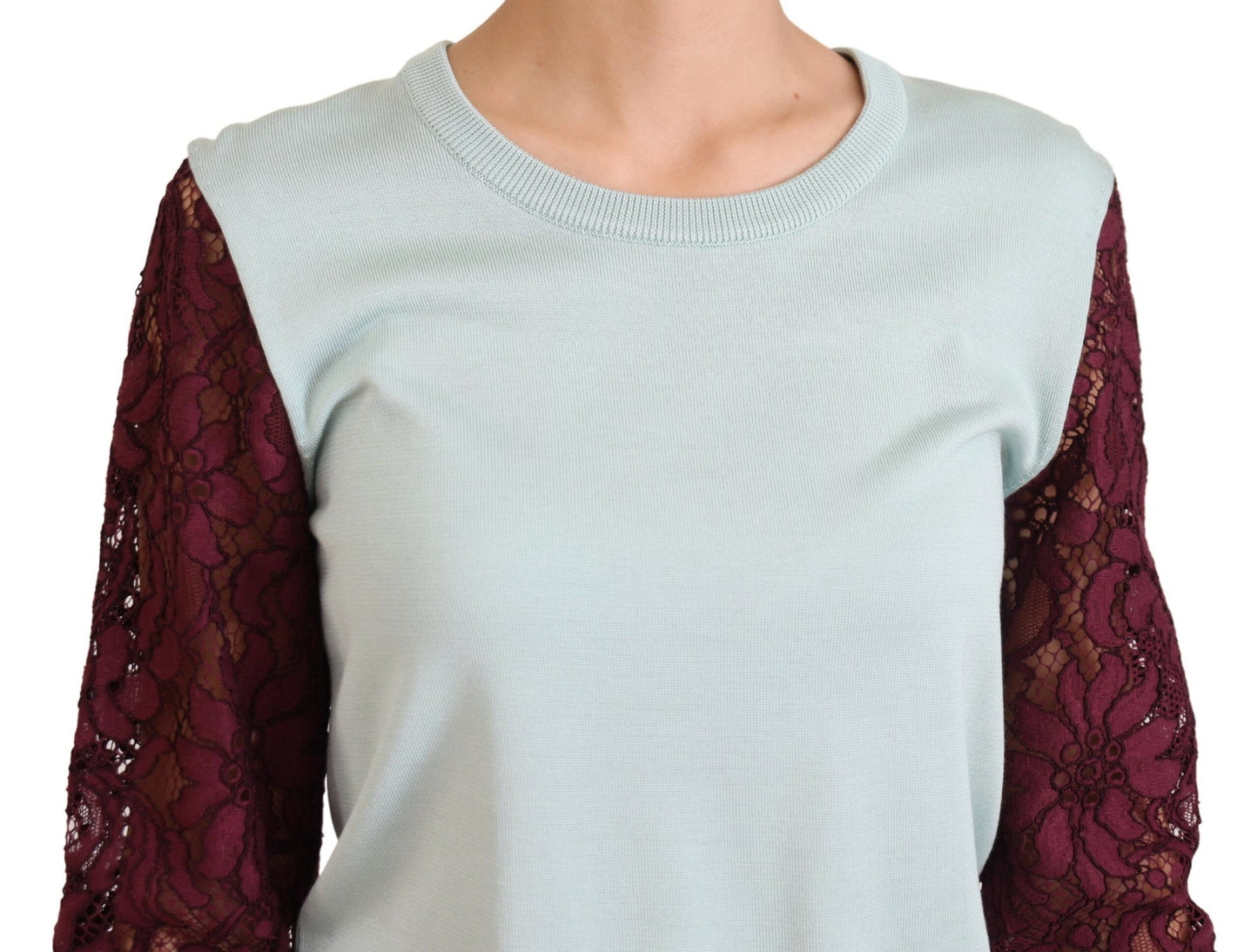 Multicolor Rundhals-Pullover mit Spitze