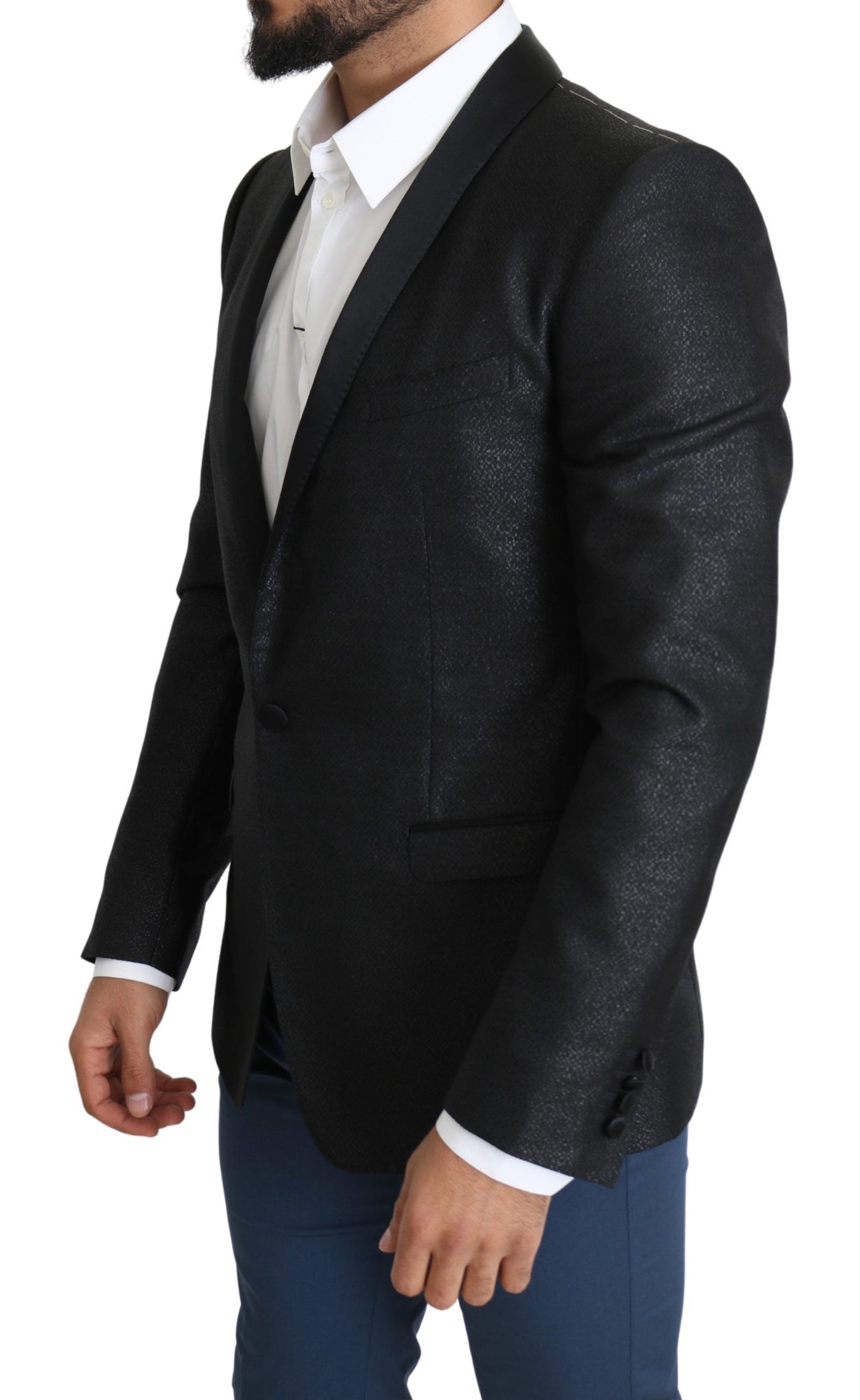 Schwarzer einreihiger Jacquard-Blazer aus GOLD