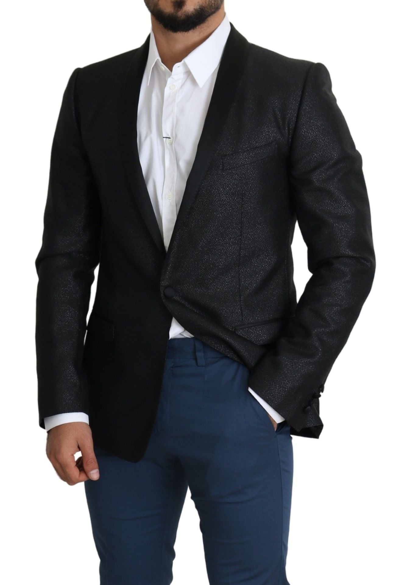 Schwarzer einreihiger Jacquard-Blazer aus GOLD