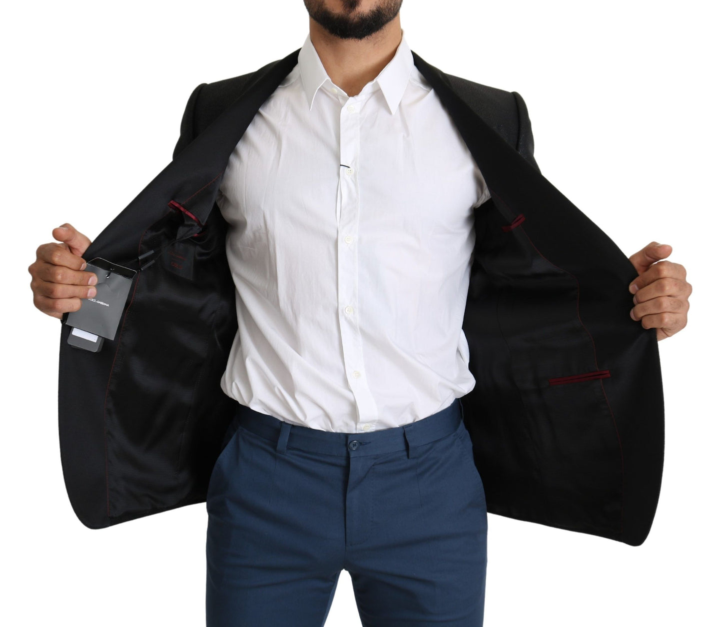 Schwarzer einreihiger Jacquard-Blazer aus GOLD