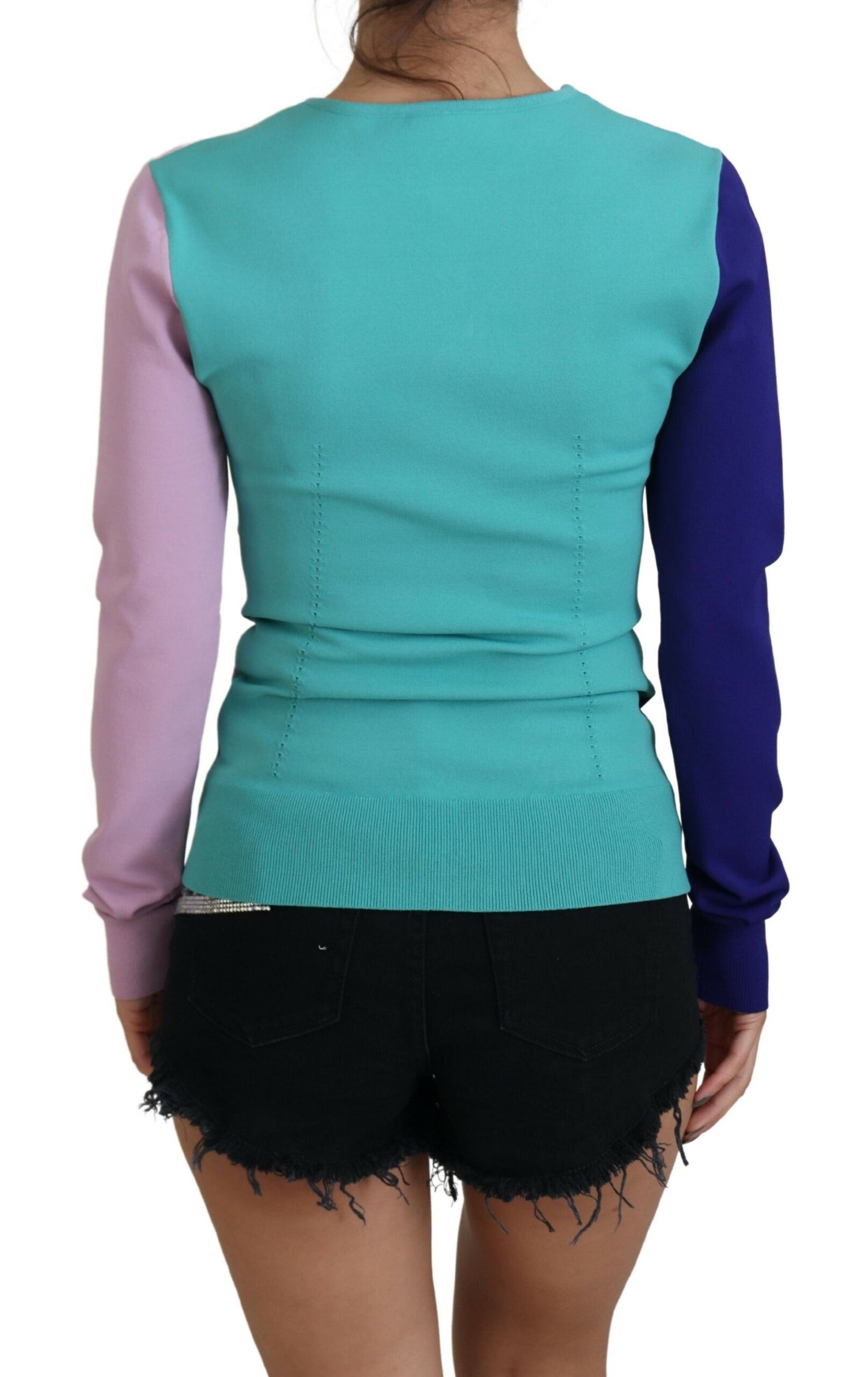 Multicolor Pullover mit V-Ausschnitt und langen Ärmeln aus Viskose