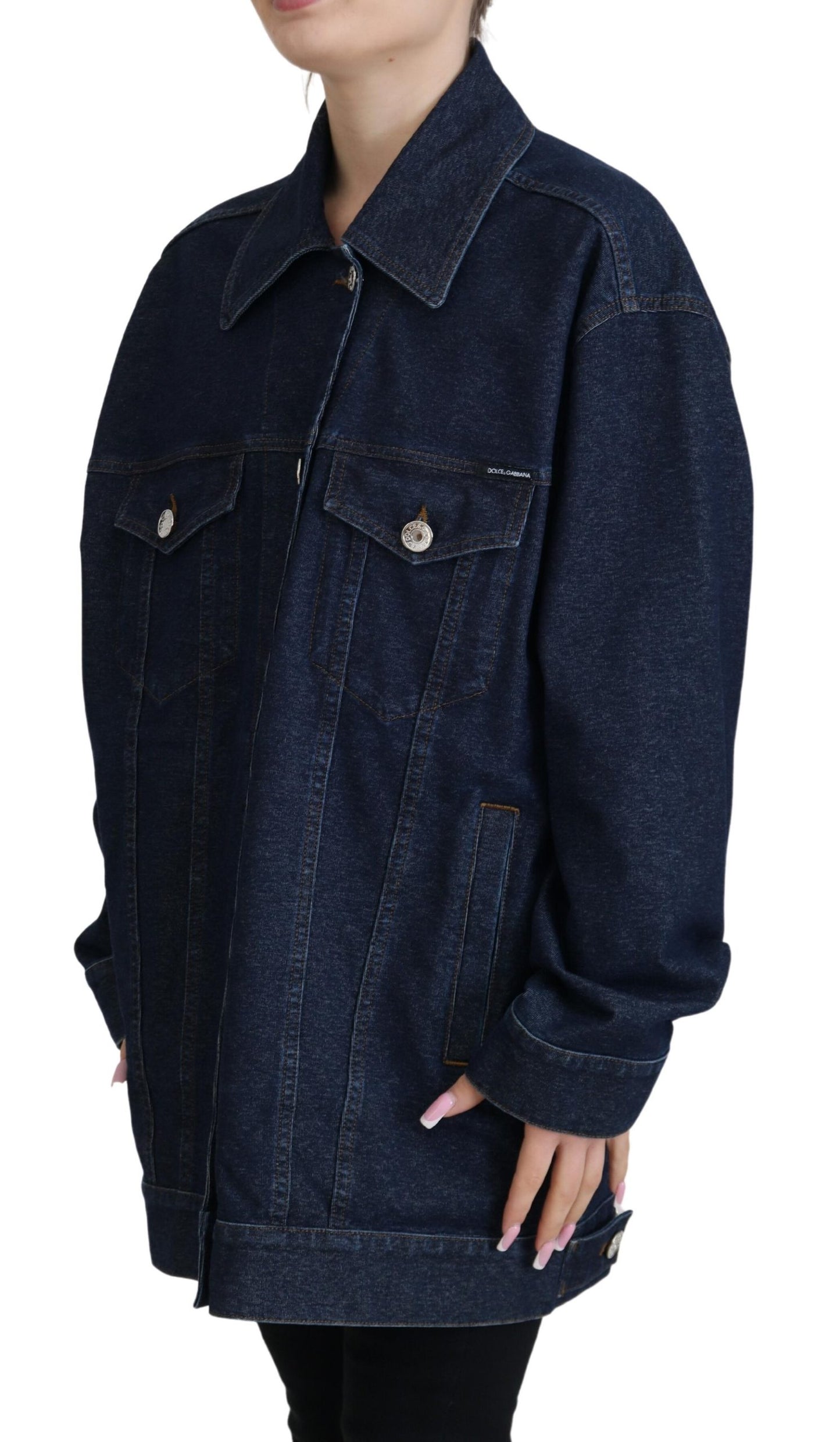 Blaue Denimjacke mit Kragen aus Baumwolle und Knopfleiste