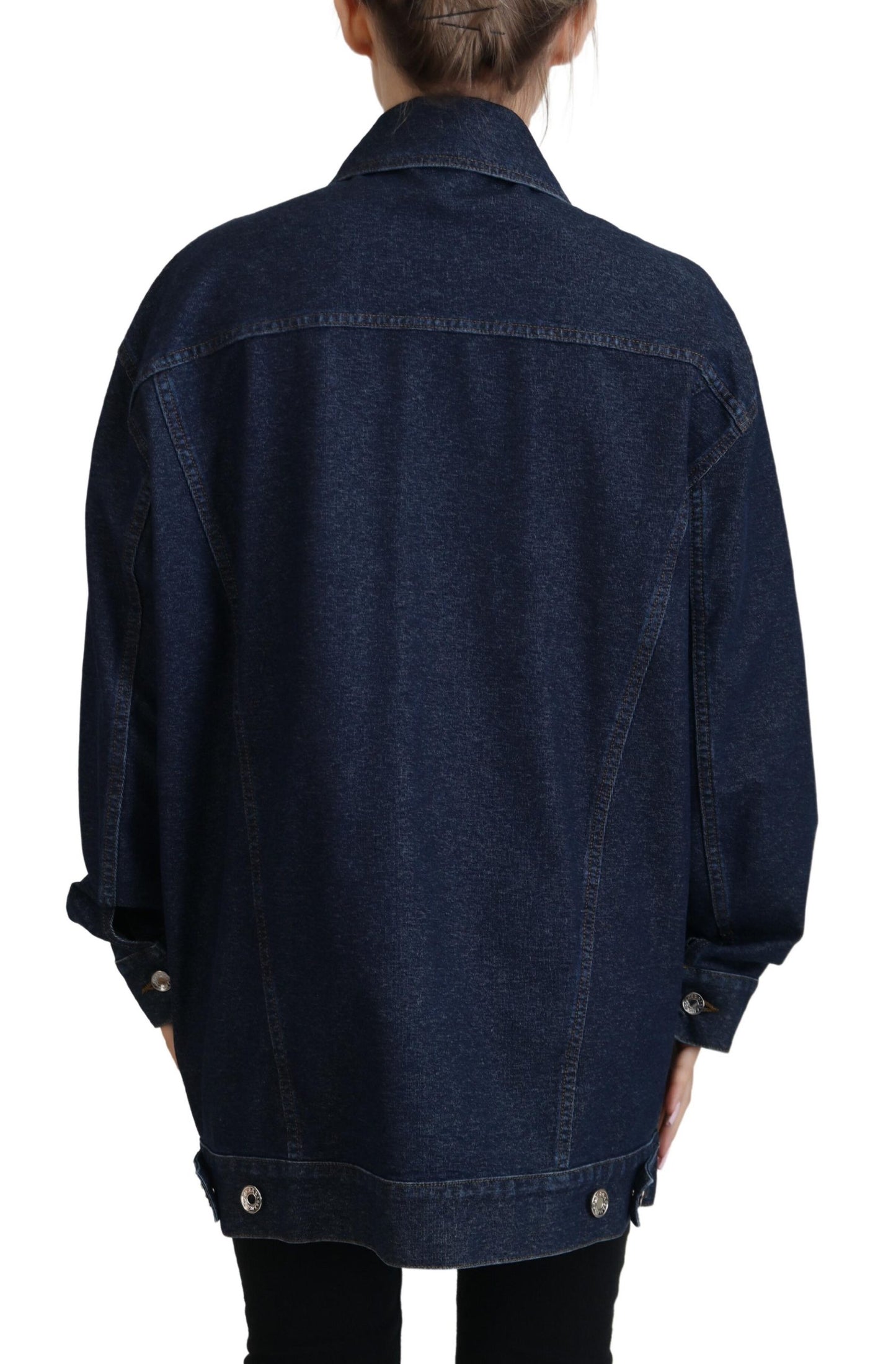 Blaue Denimjacke mit Kragen aus Baumwolle und Knopfleiste