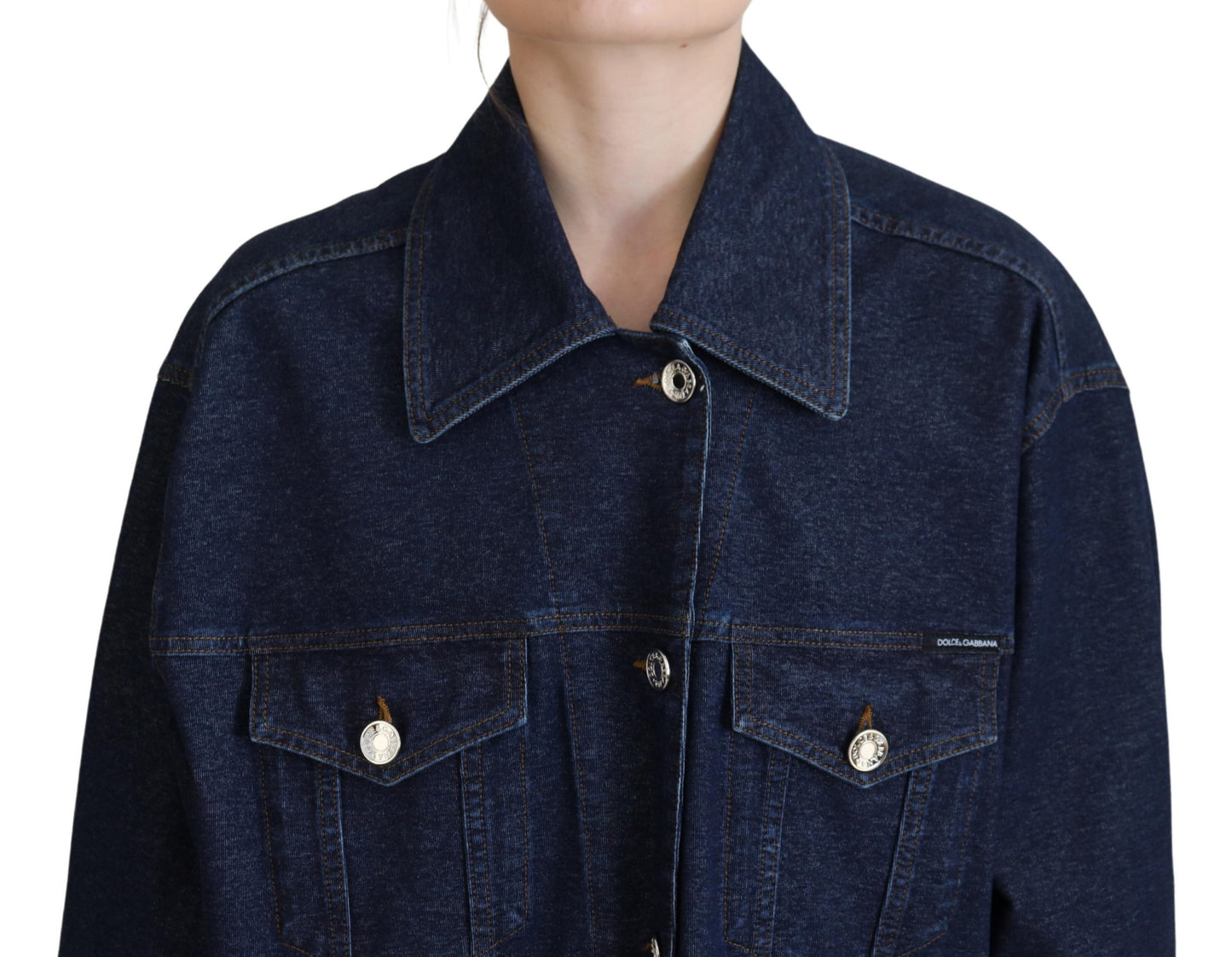 Blaue Denimjacke mit Kragen aus Baumwolle und Knopfleiste