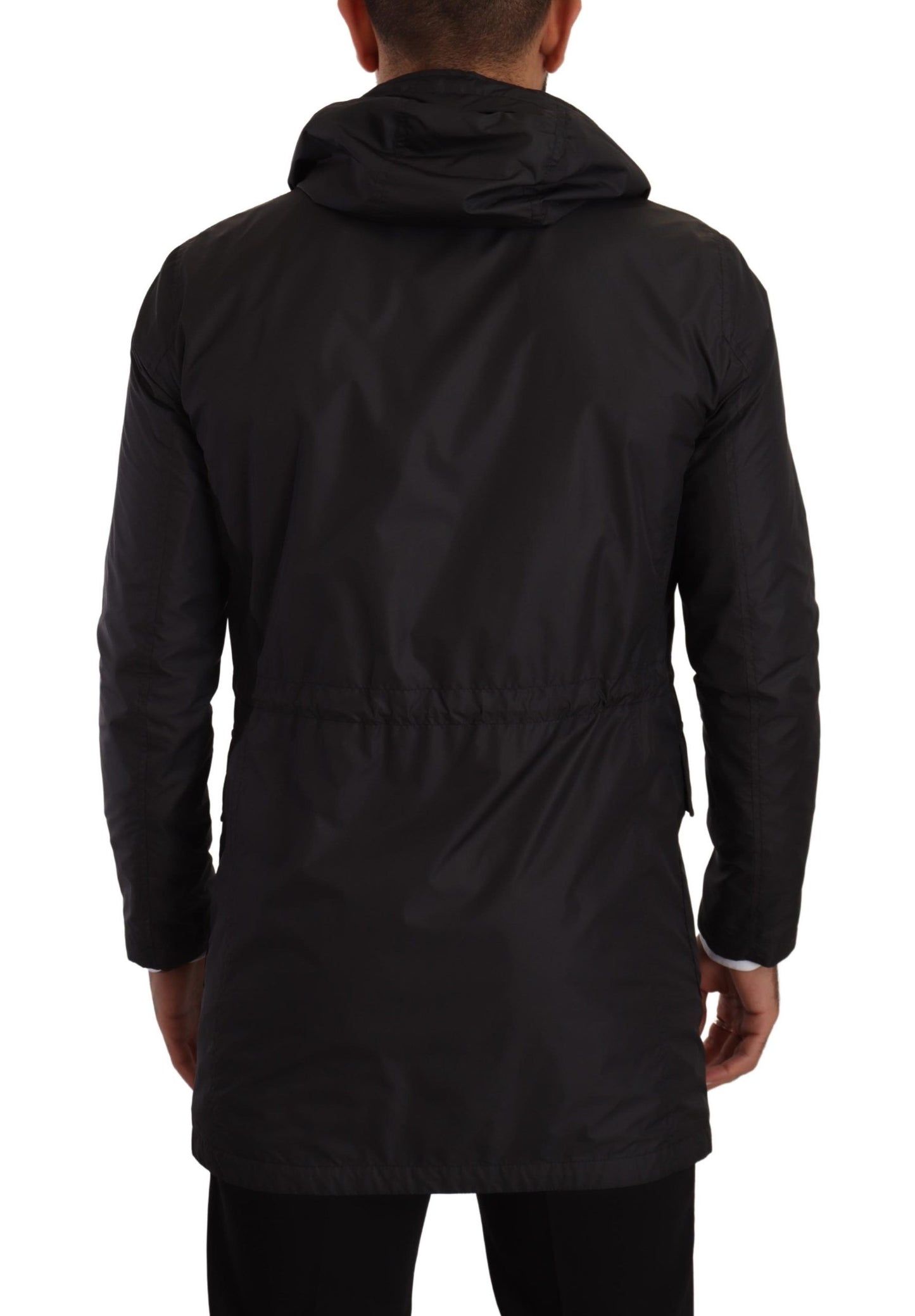 Schwarzer Polyester Parka Mantel mit Kapuze Jacke
